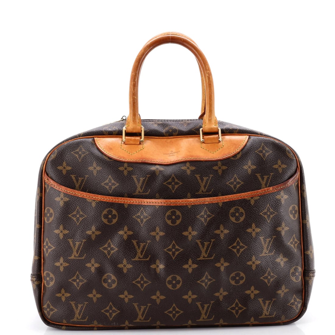 Canvas Monogram Handbag Vuitton Louis Deauville: Canvas Monogram Handbag Vuitton Louis Deauville Canvas Monogram Handbag Vuitton Louis Deauville - A Timeless Brown Bowler with Distressed Charm. This Louis Vuitton Deauville handbag boasts a classic b