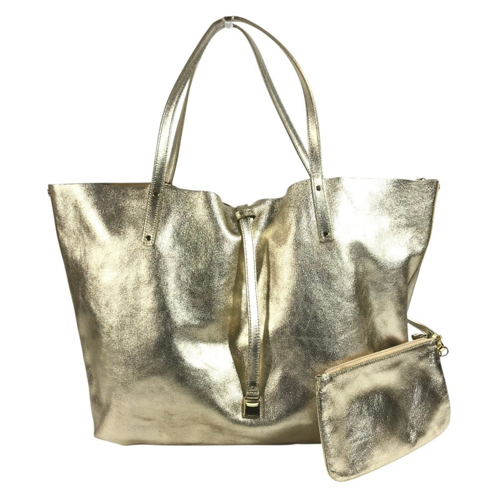 Handbag Leather Pouch Tote Bag Shoulder Bag: Handbag Leather Pouch Tote Bag Shoulder Bag This Italian leather tote bag features a gold color and measures 31.5cm x 37cm x 12.5cm. Made from high-quality leather, it boasts a classic design that