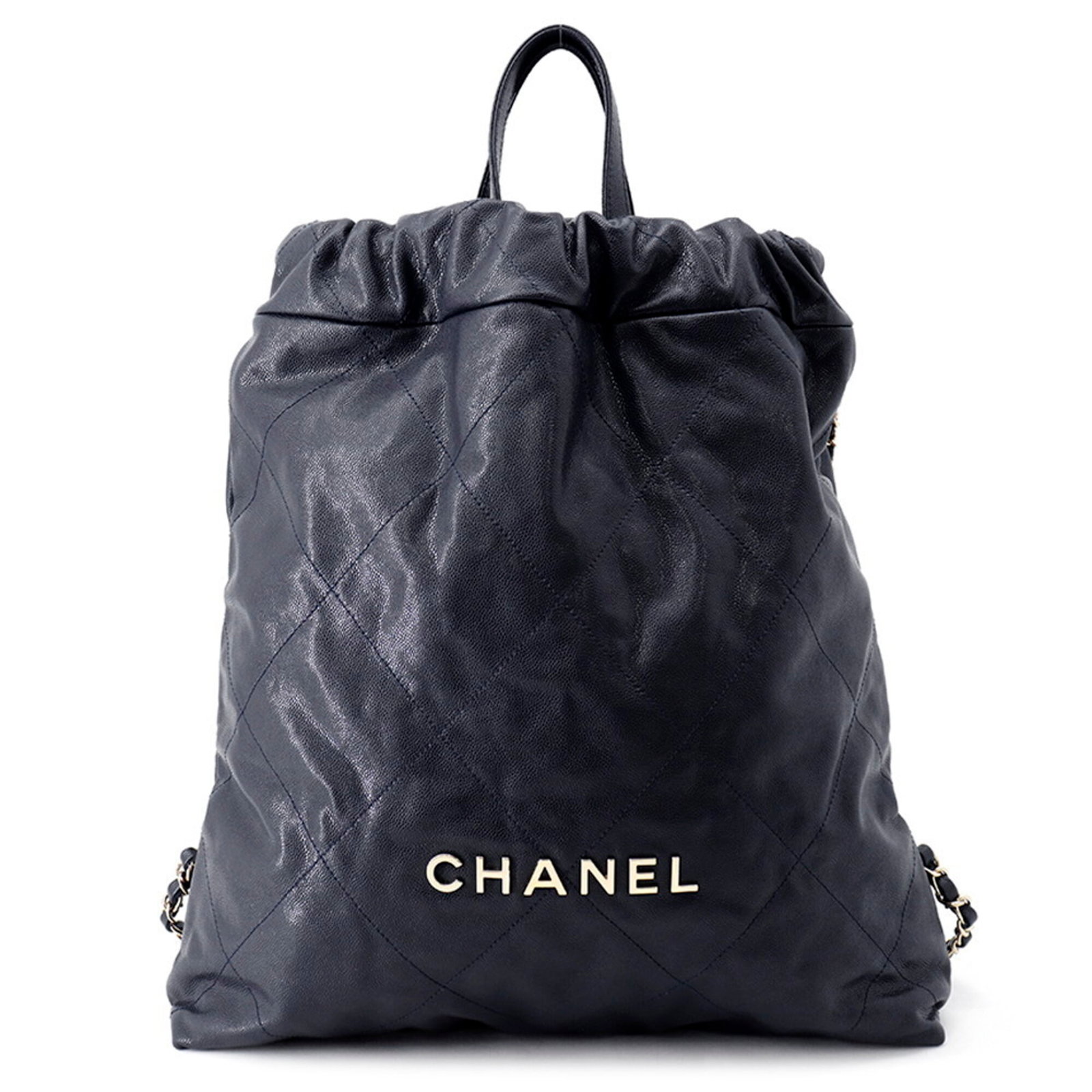 Calfskin Grained Chanel Backpack: Calfskin Grained Chanel Backpack Navy Grained Calfskin Chanel Backpack, 41cm x 34.5cm x 8cm. This iconic backpack features a classic design with a signature Chanel grained calfskin material, adding a