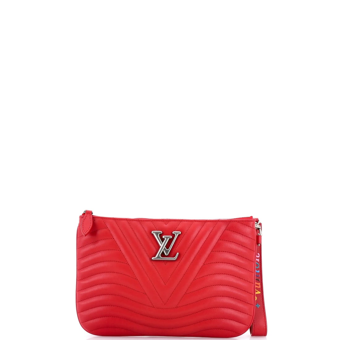 Louis Vuitton New Wave Zipped Pochette Quilted Leather: Louis Vuitton New Wave Zipped Pochette Quilted Leather The Louis Vuitton New Wave Zipped Pochette Quilted Leather is a striking red quilted leather bag with a zipped closure, featuring a classic