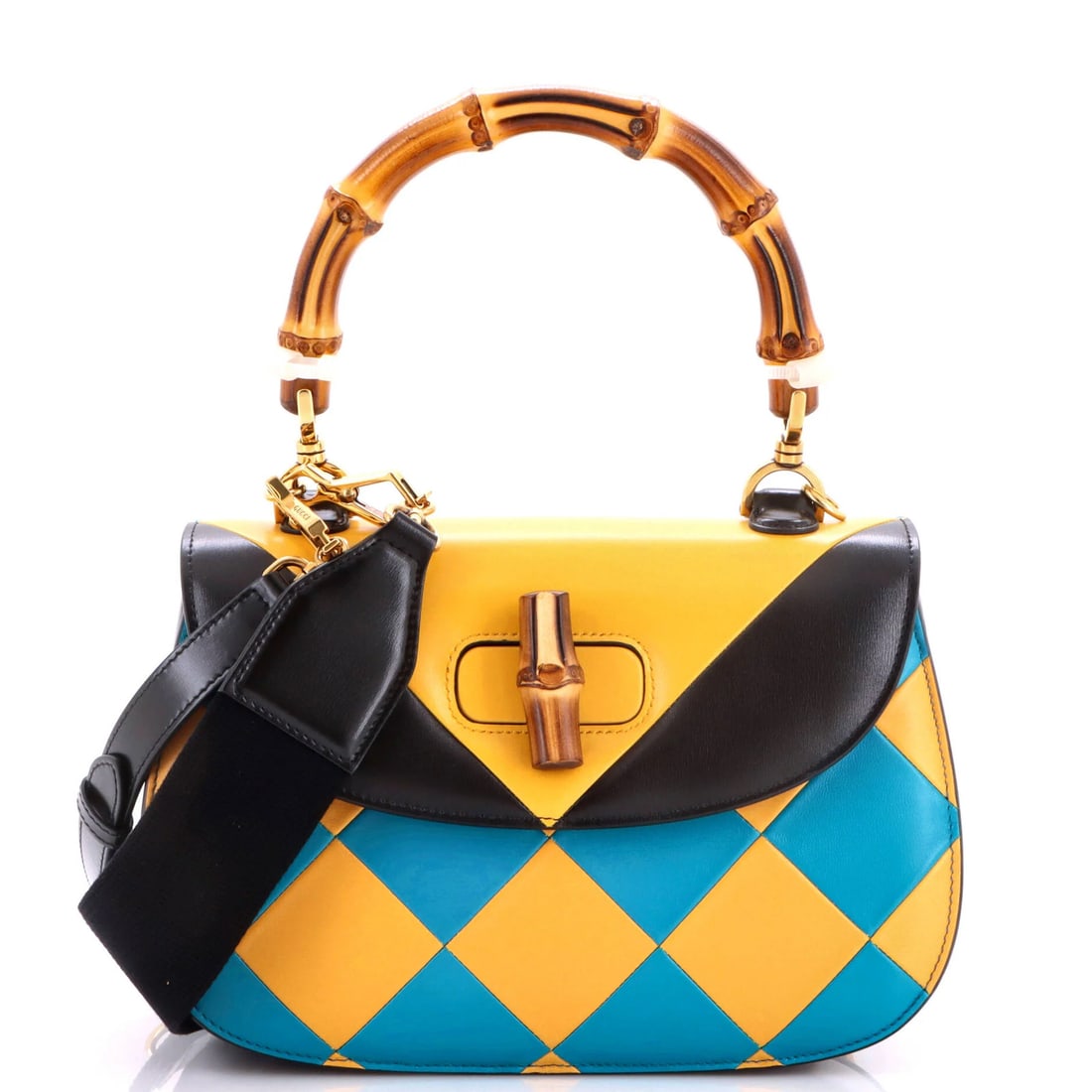 Medium leather bag top handle bamboo limited edition geometric print Gucci 1947: Medium leather bag top handle bamboo limited edition geometric print Gucci 1947 Medium leather bag with top handle, featuring a unique bamboo 1947 limited edition geometric print Gucci design. This
