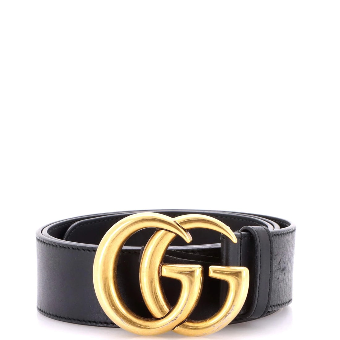 Gucci GG Marmont Belt Leather Medium: Gucci GG Marmont Belt Leather Medium Black leather belt with a 31" length and 1.5" width, featuring the iconic GG Marmont design. The belt's exterior is made of high-quality leather with moderate scuf