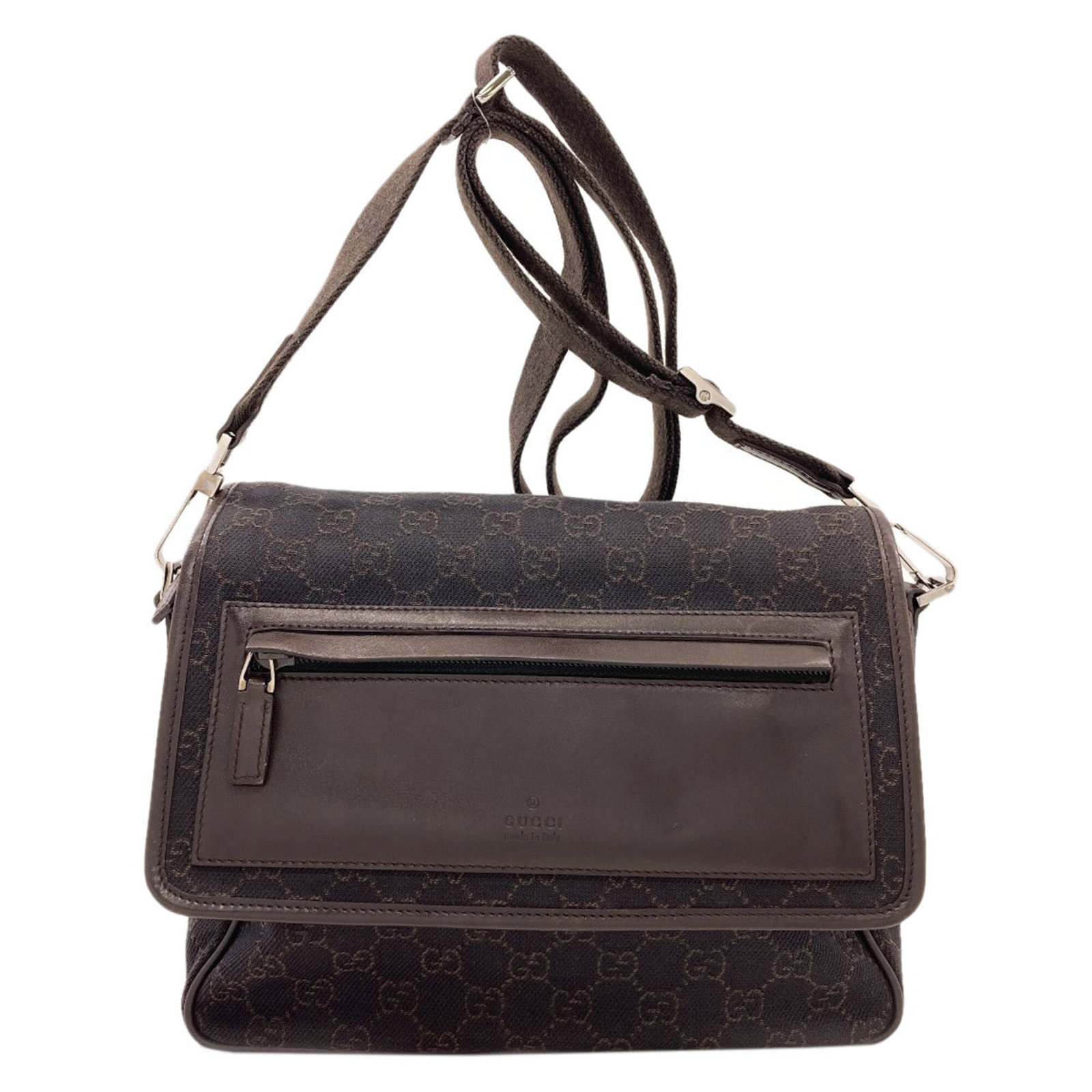 Shoulder Bag Canvas: Shoulder Bag Canvas Dark brown canvas shoulder bag with a classic design, featuring a signature on the interior. Measuring 19.5cm x 25cm x 10.5cm, this bag has a timeless appeal. Made from canvas, it 