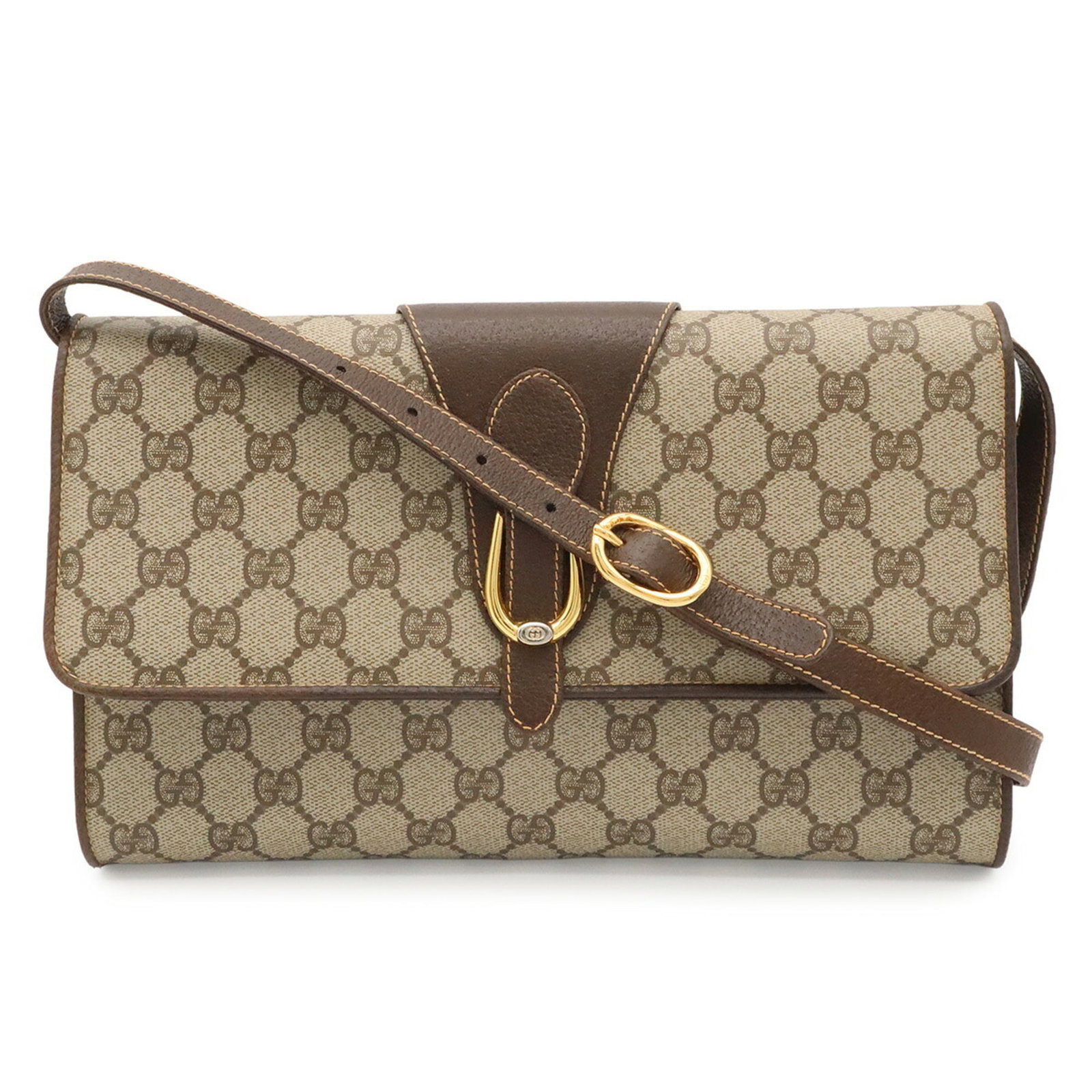 Gucci Pochette Shoulder Bag Coated Canvas Leather: Gucci Pochette Shoulder Bag Coated Canvas Leather Coated canvas and leather come together in this understated beige brown Gucci Pochette Shoulder Bag, measuring 18cm x 28cm x 5cm. The bag's