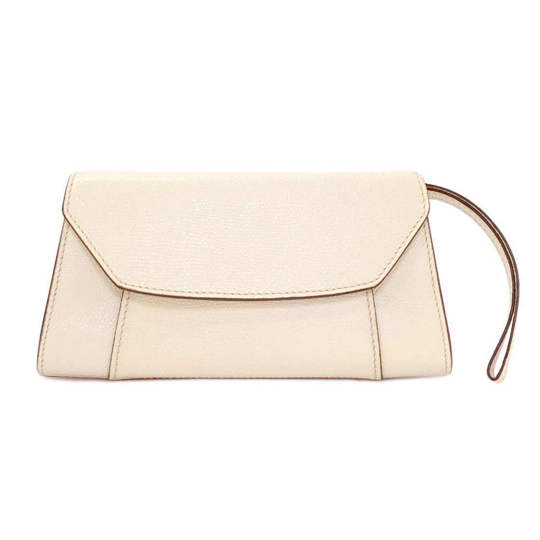 Mini Valextra Calf Bag: Mini Valextra Calf Bag White calf leather clutch bag from Valextra, featuring a sleek and sophisticated design. The bag's exterior is made from high-quality calf leather, giving it a luxurious feel.
