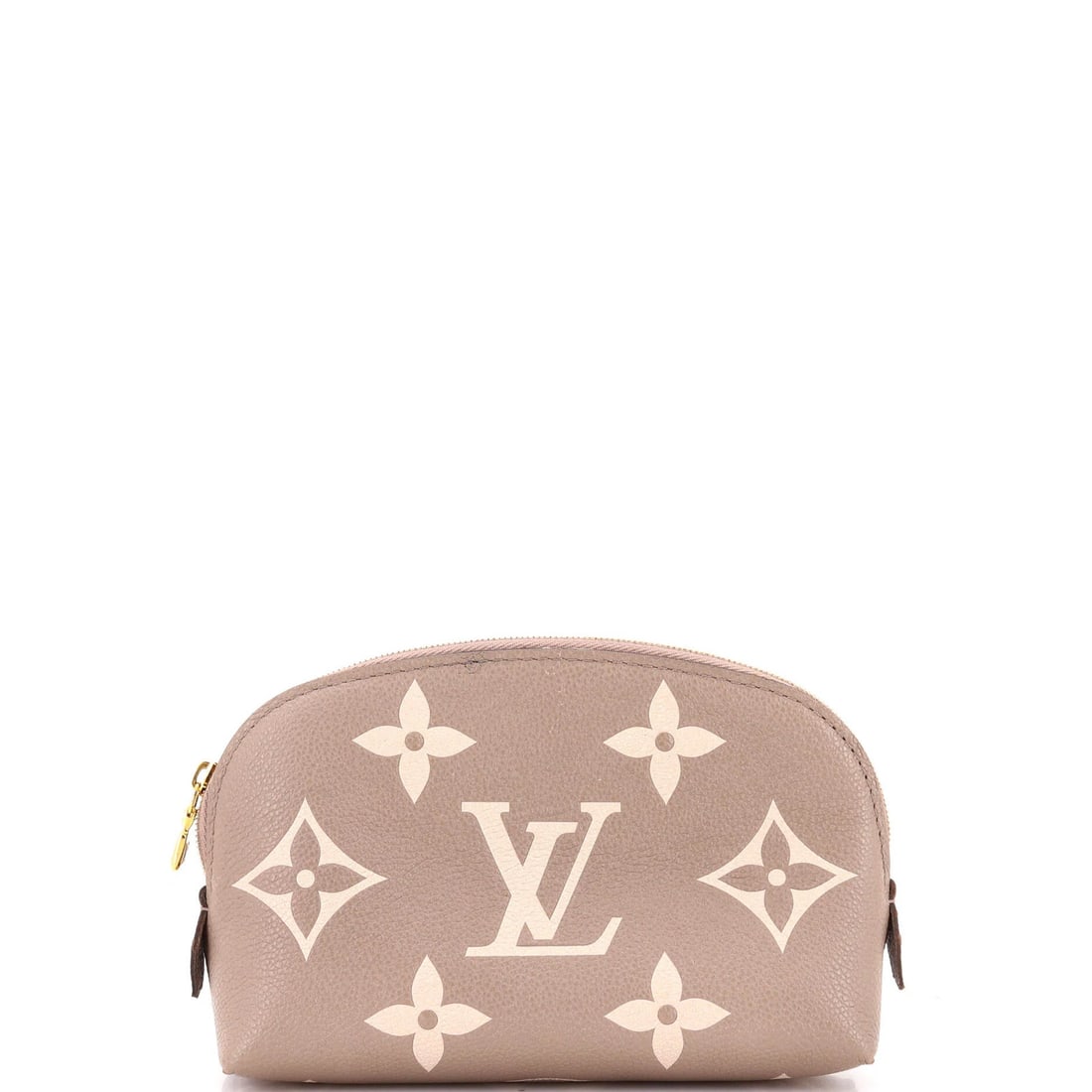 Louis Vuitton Giant Bicolor Monogram Cosmetic Pouch: Louis Vuitton Giant Bicolor Monogram Cosmetic Pouch Small, neutral-colored leather pouch from Louis Vuitton, featuring the iconic Giant Bicolor Monogram Empreinte design on the exterior. The interior