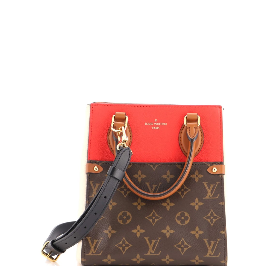 Fold tote Monogram canvas leather Louis Vuitton: Fold tote Monogram canvas leather Louis Vuitton Red Louis Vuitton Fold Tote Monogram Canvas and Leather PM in excellent condition, featuring a classic top handle design and a spacious interior with