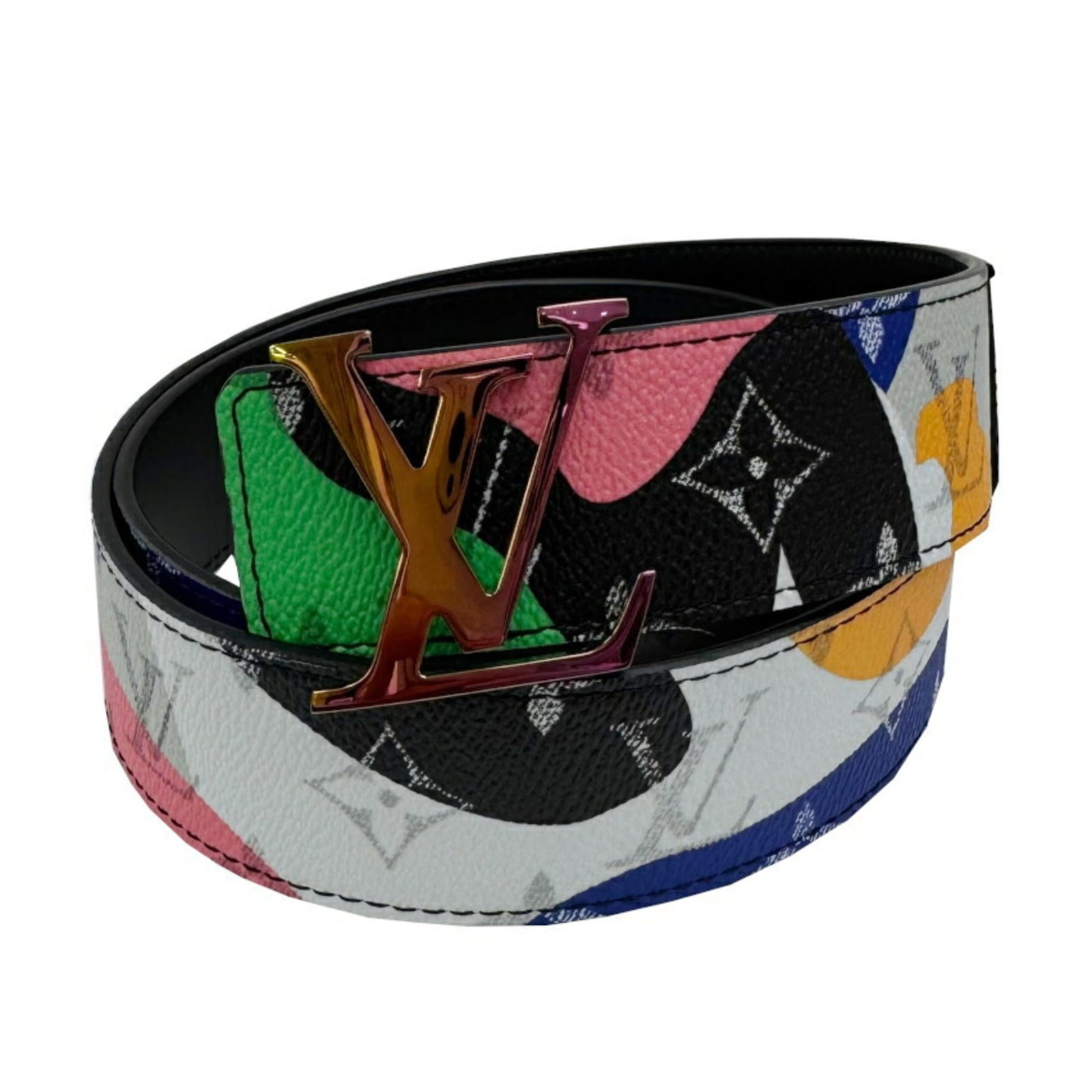 Standard belt by Louis Vuitton: Standard belt by Louis Vuitton Standard belt by Louis Vuitton, made from PVC and leather, features a sleek black and multi-color design. Comes with a box and dust bag for storage and protection. Avail