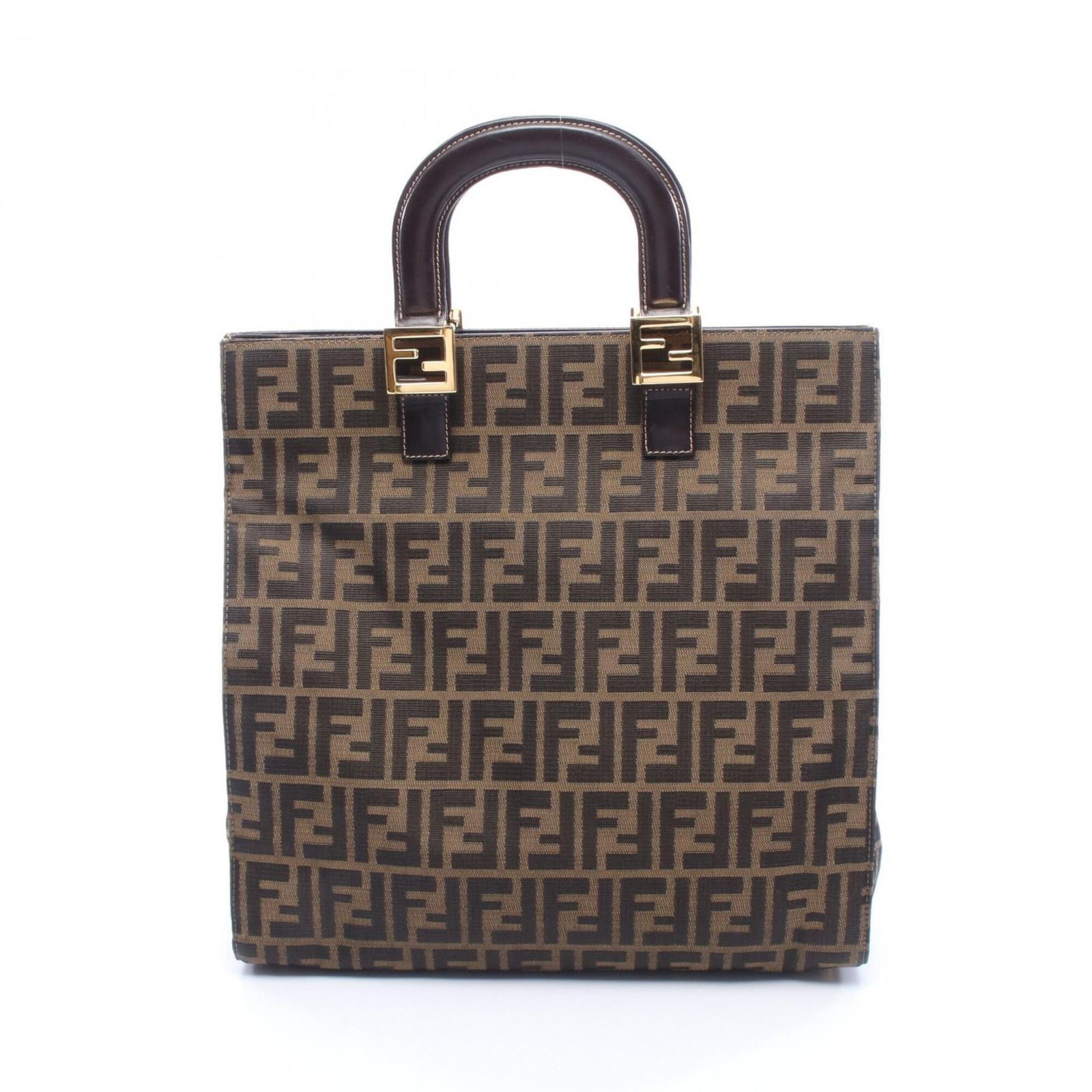 Canvas leather Fendi bag tote: Canvas leather Fendi bag tote Canvas leather Fendi bag tote in brown, measuring 34cm x 34cm x 11cm. This tote bag features a unique combination of canvas and leather materials, showcasing a stylish