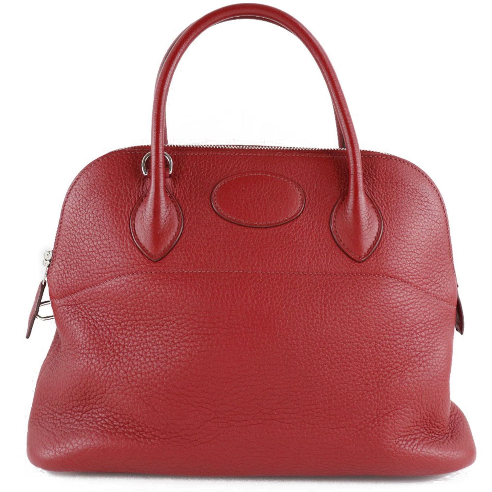 Clemence Leather Handbag Taurillon Hermes: Clemence Leather Handbag Taurillon Hermes Taurillon clemence leather handbag from the iconic Hermes Bolide collection, boasting a striking red color, zipper closure, and open pocket for added