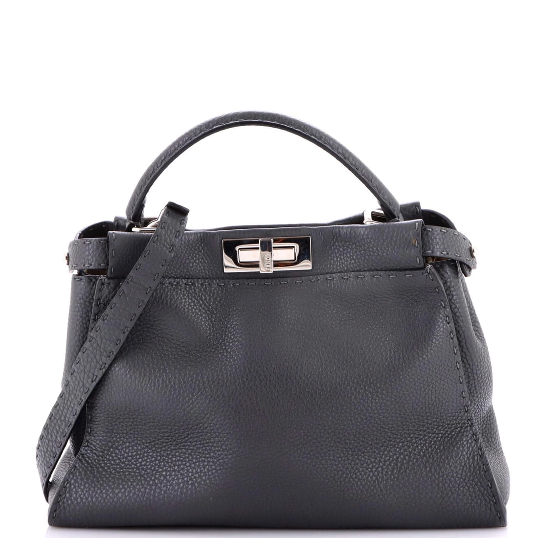 Fendi Selleria Peekaboo Bag Rigid Leather Regular: Fendi Selleria Peekaboo Bag Rigid Leather Regular The Fendi Selleria Peekaboo Bag Rigid Leather Regular is a sleek and sophisticated top handle bag made from high-quality rigid leather. Featuring a