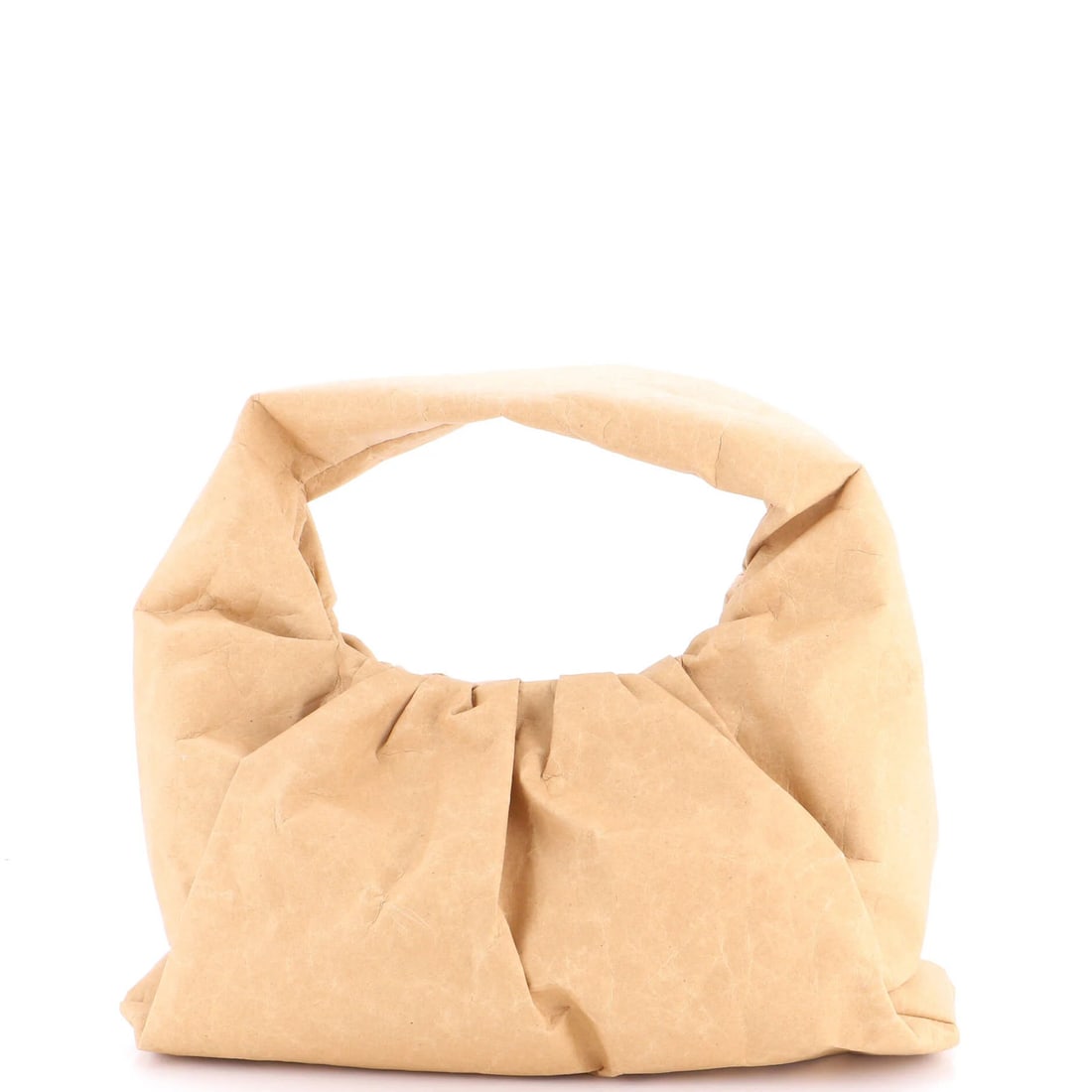 Shoulder Pouch Kraft Paper Medium Bottega Veneta: Shoulder Pouch Kraft Paper Medium Bottega Veneta Brown leather shoulder pouch with silver hardware, measuring 7" high, 14.5" wide, and 4.5" deep, featuring minor scuffs, creases, and a kraft paper