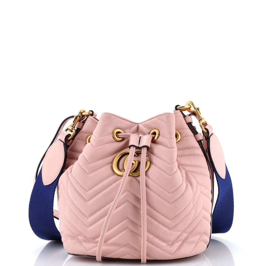 Small Matelasse Leather Gucci GG Marmont Bucket Bag: Small Matelasse Leather Gucci GG Marmont Bucket Bag Small Matelasse Leather Gucci GG Marmont Bucket Bag in Pink.This small Matelasse Leather Gucci GG Marmont Bucket Bag features a striking pink