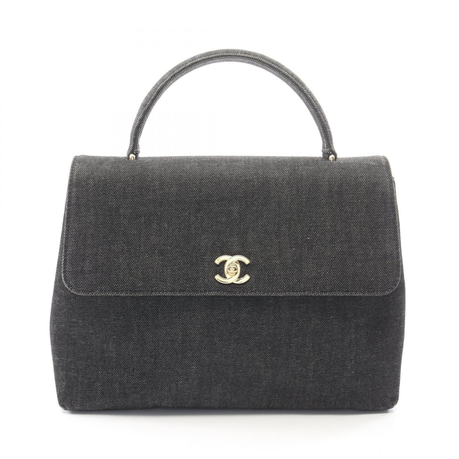 Denim Handbag Chanel: Denim Handbag Chanel Black denim handbag from Chanel, measuring 23cm x 29cm x 11cm. This denim handbag features a classic design and a sturdy build, making it a stylish and functional accessory. Item