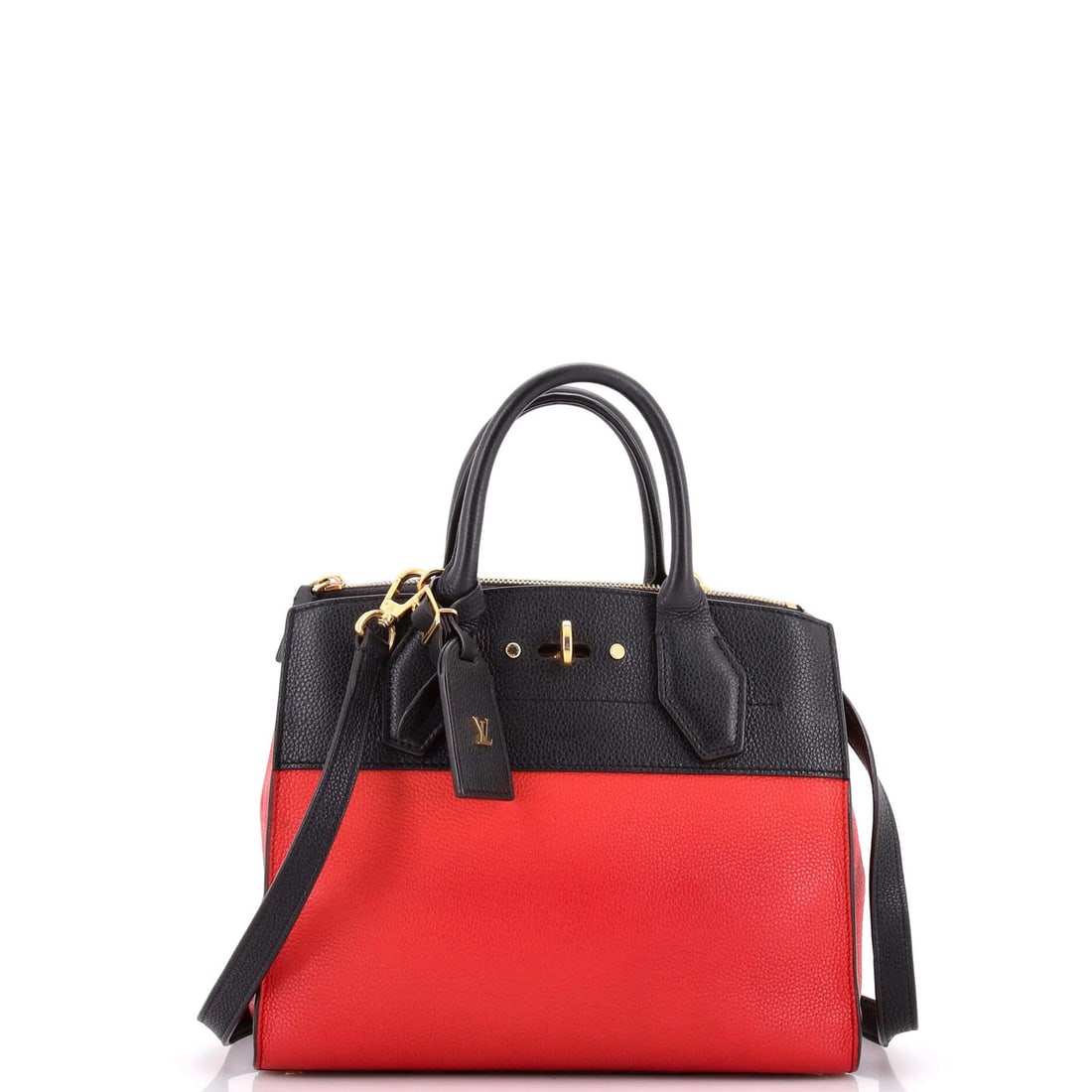 Louis Vuitton Leather Handbag City Steamer: Louis Vuitton Leather Handbag City Steamer Red Louis Vuitton City Steamer handbag with leather exterior and interior, gold hardware, and a classic top handle design. Measuring 9" tall and 10" wide,