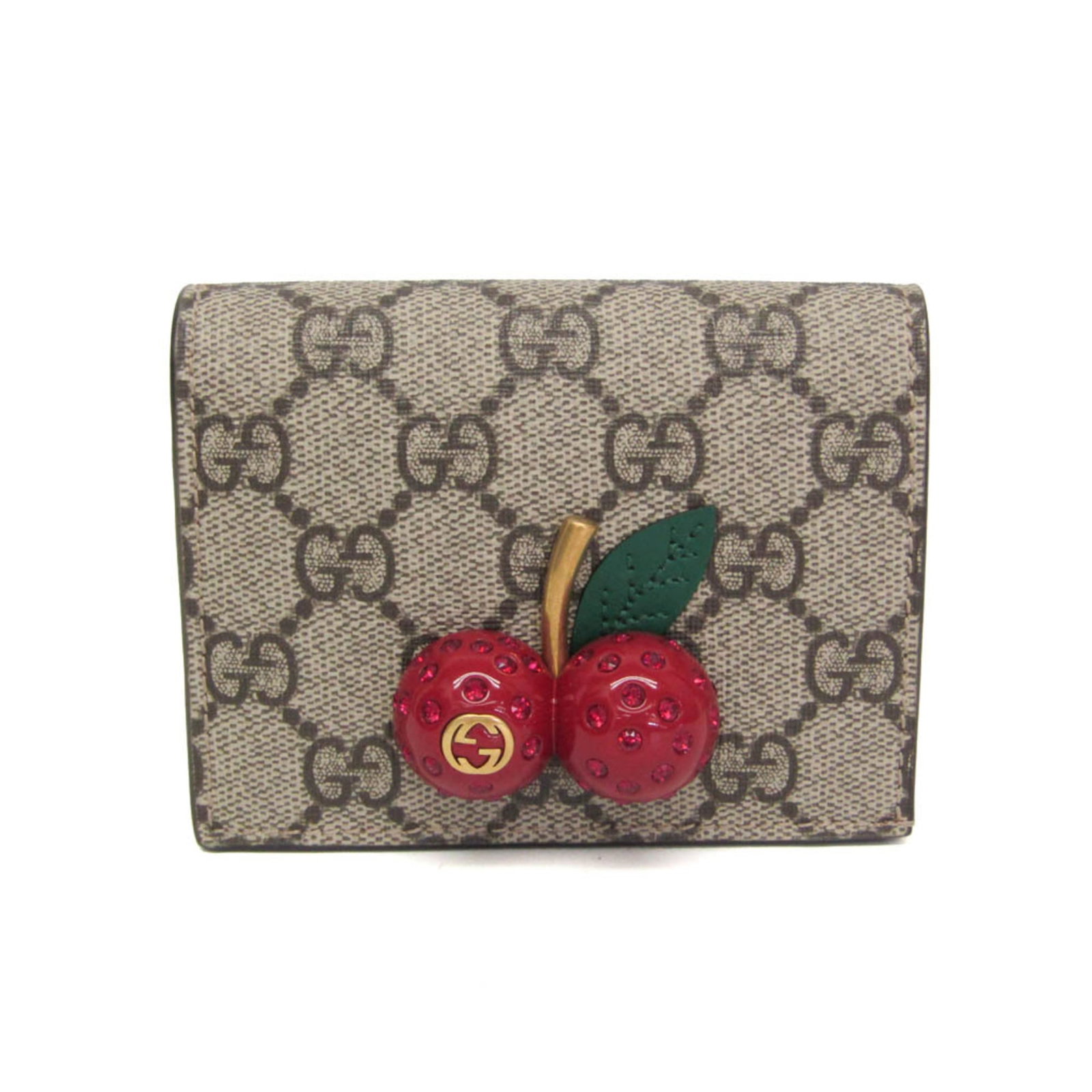 Gucci Supreme Leather Bi Fold Wallet: Gucci Supreme Leather Bi Fold Wallet Gucci Supreme Leather Bi Fold Wallet in Beige and Red, featuring a classic bi-fold design with a snap fastener closure, coin purse, and multiple card slots. The GG