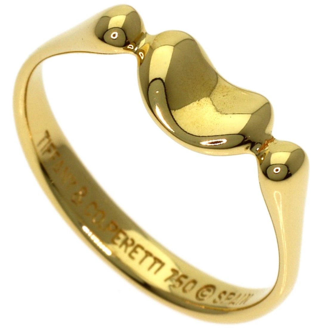 K18 Yellow Gold Tiffany&Co Bean Ring: K18 Yellow Gold Tiffany&Co Bean Ring K18 Yellow Gold Tiffany&Co Bean Ring is a statement piece featuring a unique design with no main stone. Made from high-quality K18 Yellow Gold, this ring boasts a 