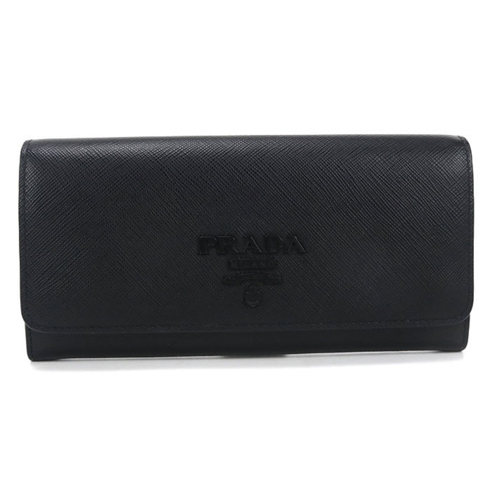 Prada Long Wallet (Bi-Fold) Leather: Prada Long Wallet (Bi-Fold) Leather Black Calfskin Prada Long Wallet (Bi-Fold) Made from high-quality leather, this bi-fold wallet features a sleek design and classic style. With a size of 10cm x 19cm