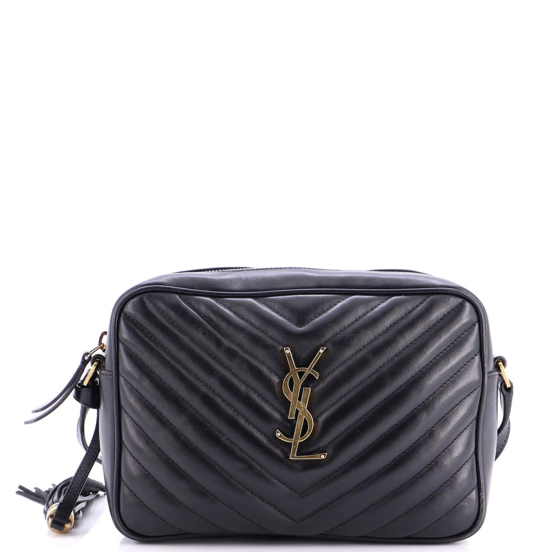 Matelasse Leather Chevron Bag Small Camera Lou Saint: Matelasse Leather Chevron Bag Small Camera Lou Saint Small Matelasse Leather Chevron Bag by Saint Laurent. This black leather cross body bag features a striking chevron pattern and gold hardware,
