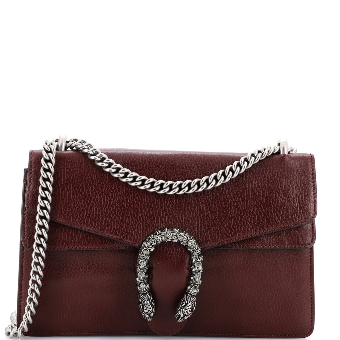 Medium leather Dionysus bag Gucci: Medium leather Dionysus bag Gucci The Gucci Dionysus Medium Leather Bag is a stylish and versatile shoulder bag with a bold red exterior. Measuring 8" in height and 11" in width, this medium-sized bag