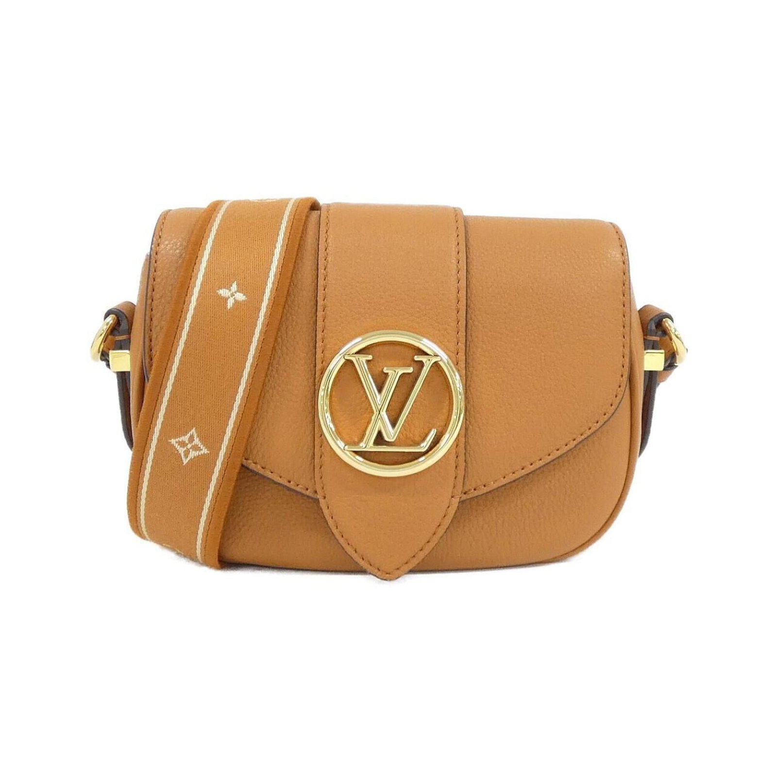 Shoulder Bag Leather Louis Vuitton: Shoulder Bag Leather Louis Vuitton Brown leather shoulder bag with gold hardware, featuring calf leather construction. Measuring 15cm x 21cm x 7cm, this classic design is a timeless accessory for