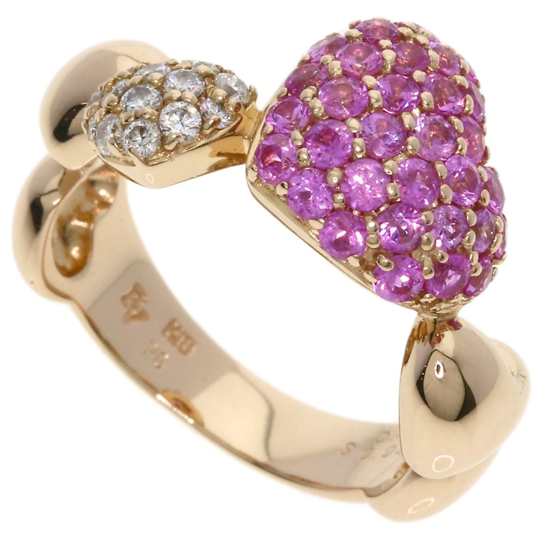 Ponte Vecchio Heart Pink Sapphire Diamond Ring K18 Pink Gold: Ponte Vecchio Heart Pink Sapphire Diamond Ring K18 Pink Gold K18 pink gold setting showcases a stunning 0.94ct sapphire, complemented by a 0.17ct diamond. The elegant ring features an open closure and