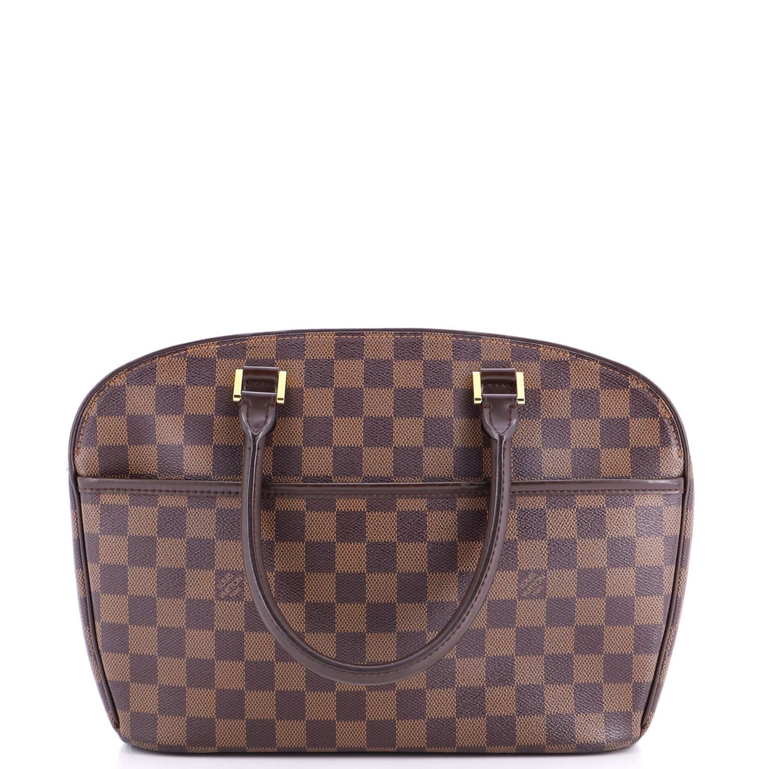 Vuitton Louis Sarria Handbag Horizontal Damier: Vuitton Louis Sarria Handbag Horizontal Damier Brown Louis Vuitton Sarria Handbag with Horizontal Damier Canvas Coated Exterior, featuring a classic top handle and microfiber red interior. This