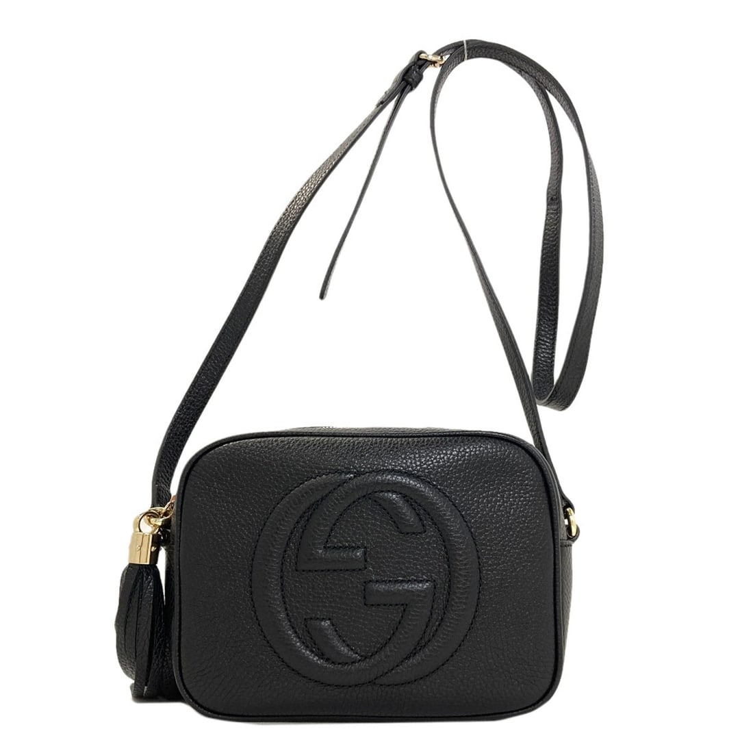 Calf Shoulder Bag Disco Soho Gucci 308364: Calf Shoulder Bag Disco Soho Gucci 308364 Calf shoulder bag in black calf exterior, a stylish and sophisticated shoulder bag from Gucci. This black bag features a calf exterior, making it a unique