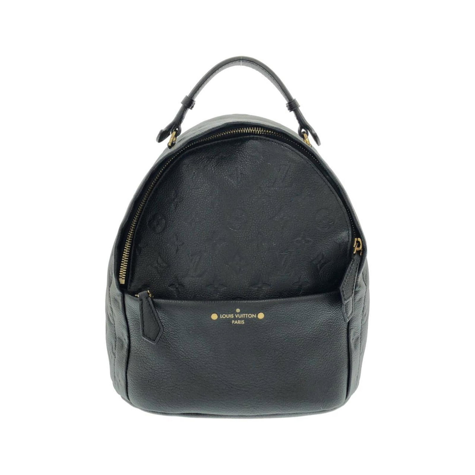 Backpack Leather Louis Vuitton: Backpack Leather Louis Vuitton Black leather Louis Vuitton backpack with gold hardware, featuring calf leather construction and a classic design. Measuring 26cm x 24.5cm x 13cm, this stylish bag is