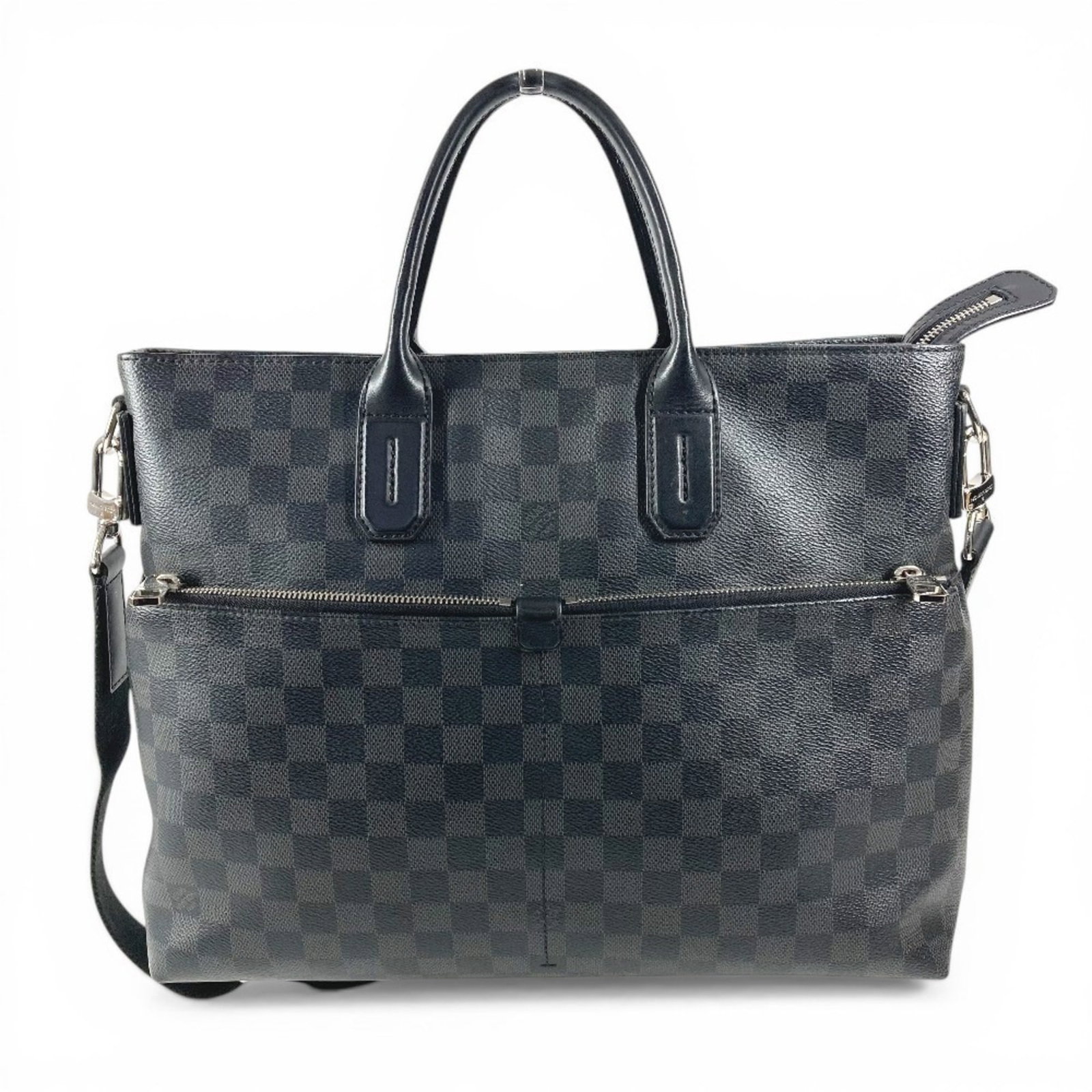 Handbag Briefcase Louis Vuitton Damier Graphite Tote Bag Shoulder: Handbag Briefcase Louis Vuitton Damier Graphite Tote Bag Shoulder Damier Graphite, a timeless and iconic pattern, adorns this Louis Vuitton briefcase handbag in black. Measuring 28cm x 35cm x 7.5cm,