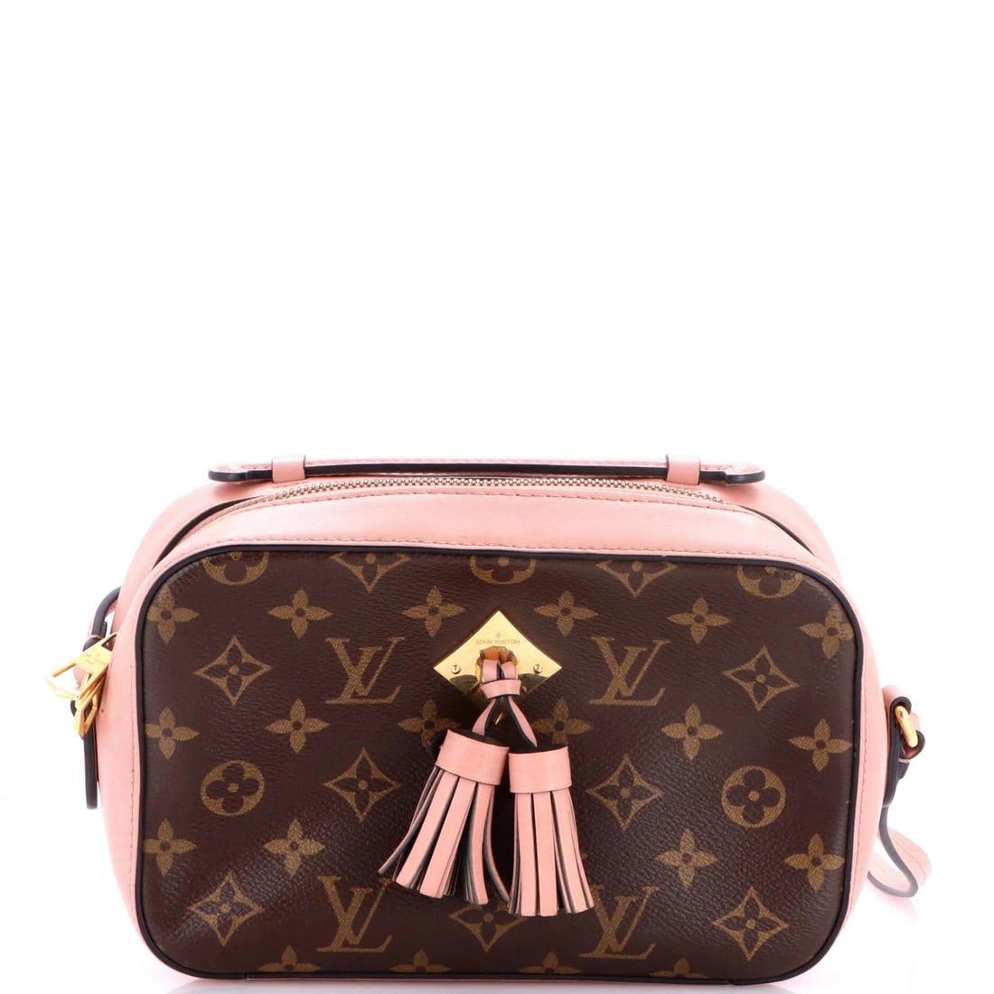 Monogram Canvas Leather Louis Vuitton Saintonge Handbag: Monogram Canvas Leather Louis Vuitton Saintonge Handbag Pink Monogram Canvas Leather Louis Vuitton Saintonge Cross Body Bag features a repainted leather trim and minor creases on the exterior. The bag