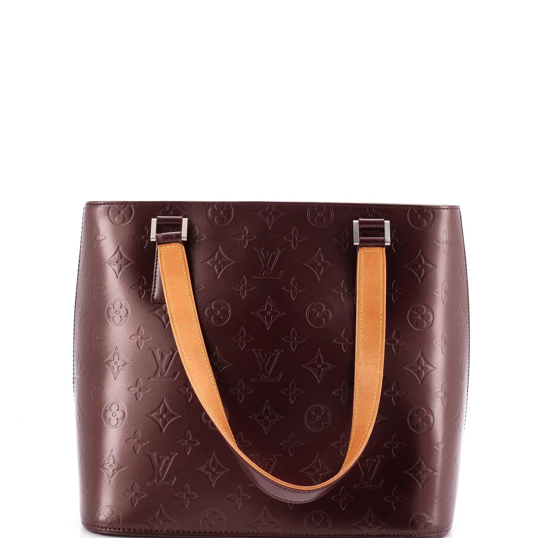 Stockton Handbag Monogram Vernis Louis Vuitton: Stockton Handbag Monogram Vernis Louis Vuitton Patent leather exterior in burgundy adds a touch of sophistication to this Mat Stockton Handbag Monogram Vernis from Louis Vuitton. The bag's classic des