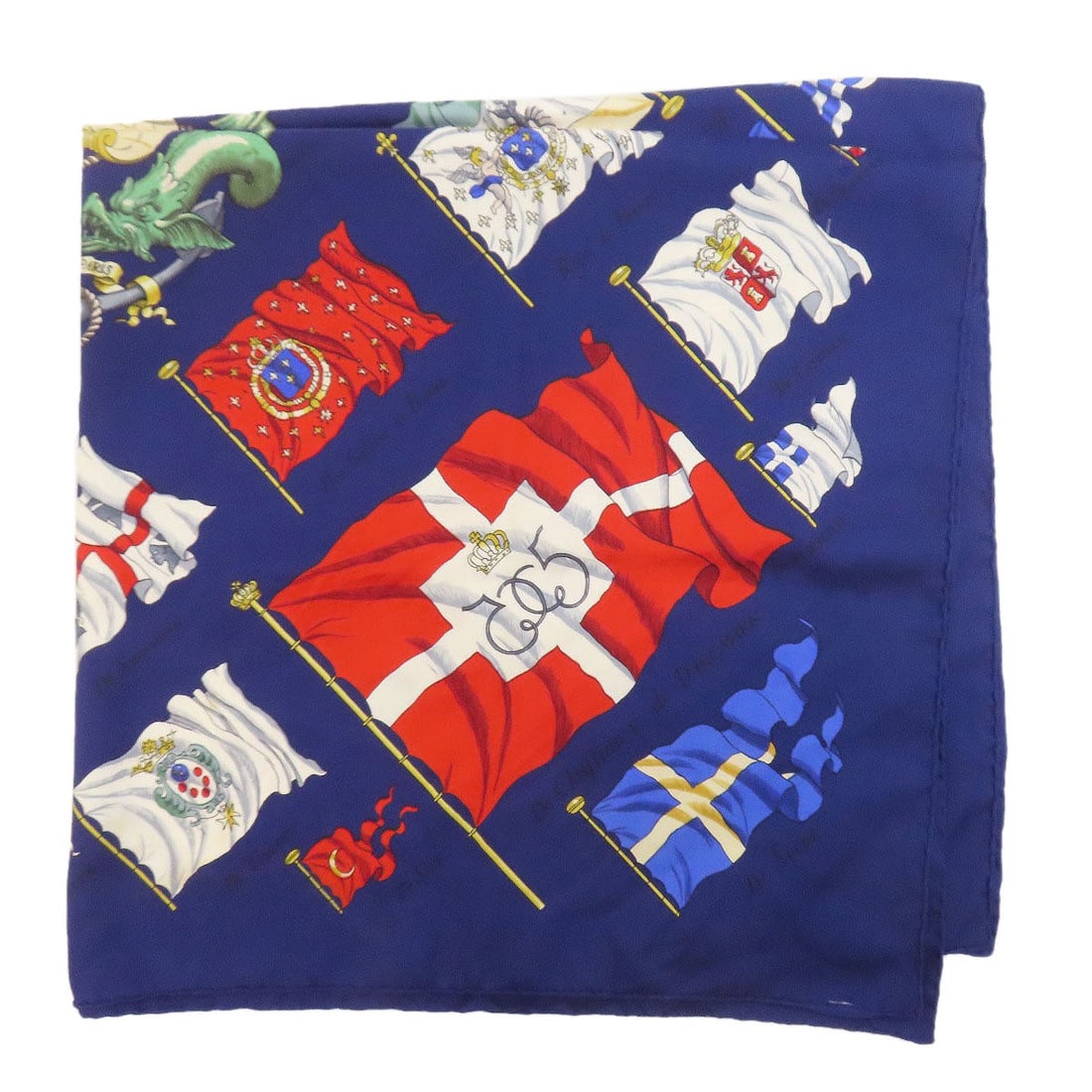 Hermes Carre90 Ship Flag Scarf Silk: Hermes Carre90 Ship Flag Scarf Silk Navy silk scarf with a subtle sheen, featuring the iconic Carre90 design from Herm?s. This elegant scarf is a masterclass in understated luxury, with its simple yet
