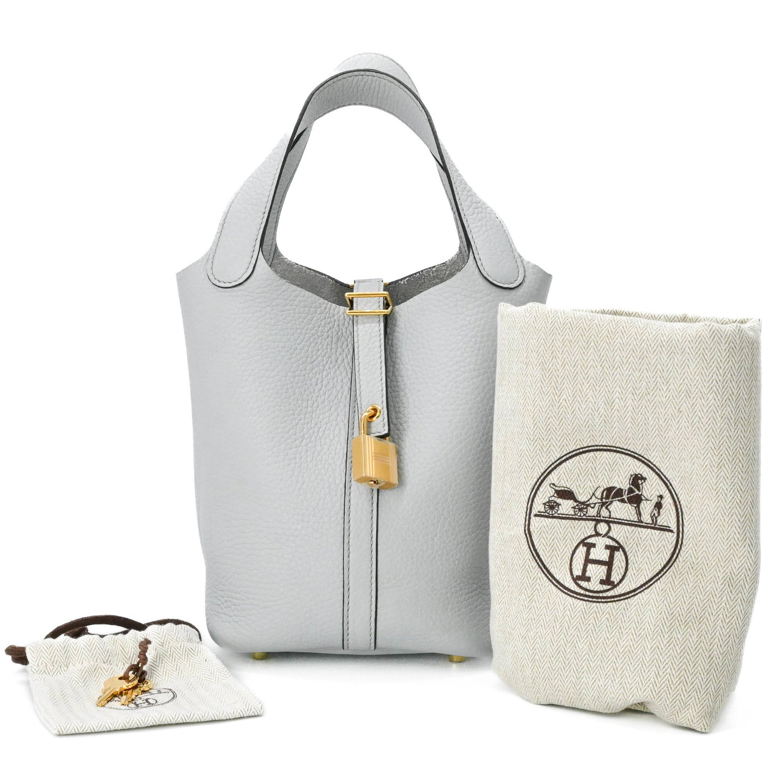 Clemence Leather Handbag Taurillon Hermes: Clemence Leather Handbag Taurillon Hermes Taurillon clemence leather handbag from Hermes, featuring a distinctive gray color and compact size of 18cm x 18cm x 14cm. This stylish handbag boasts a
