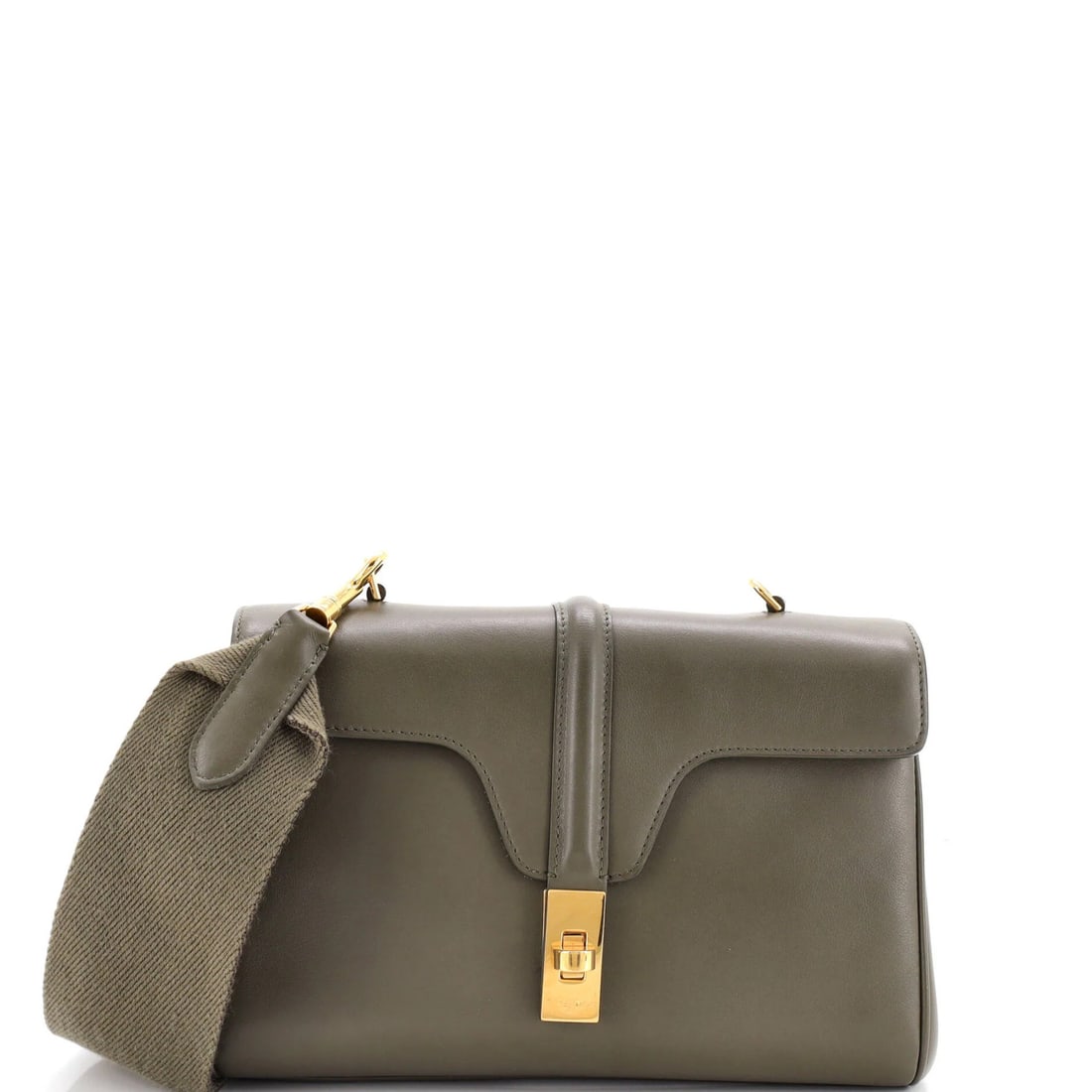 Calfskin Teen Bag Soft 16 Celine: Calfskin Teen Bag Soft 16 Celine Soft 16 Calfskin Teen Bag from Celine, featuring a smooth exterior made from high-quality leather in a vibrant green hue, with suede interior and gold hardware. This