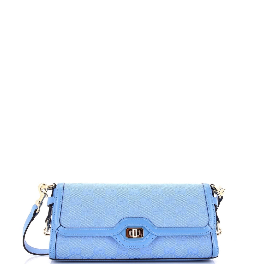 Gucci Small Canvas Luce Shoulder Bag: Gucci Small Canvas Luce Shoulder Bag The Gucci Small Canvas Luce Shoulder Bag boasts a stylish blue canvas exterior with silver hardware, adding a touch of sophistication to any outfit. Measuring 5" t
