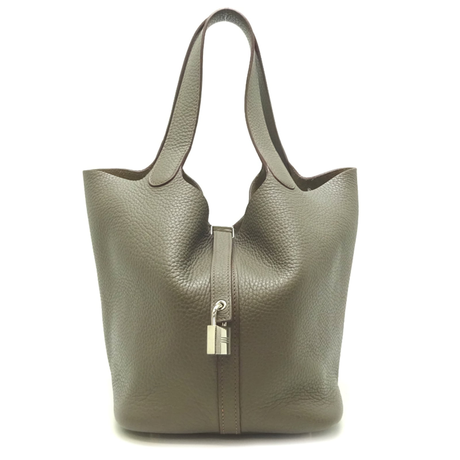 Clemence Leather Handbag Taurillon Hermes: Clemence Leather Handbag Taurillon Hermes Taurillon clemence leather handbag from Hermes, featuring a classic design with a signature etain color. This stylish accessory comes with a dust bag, key, an