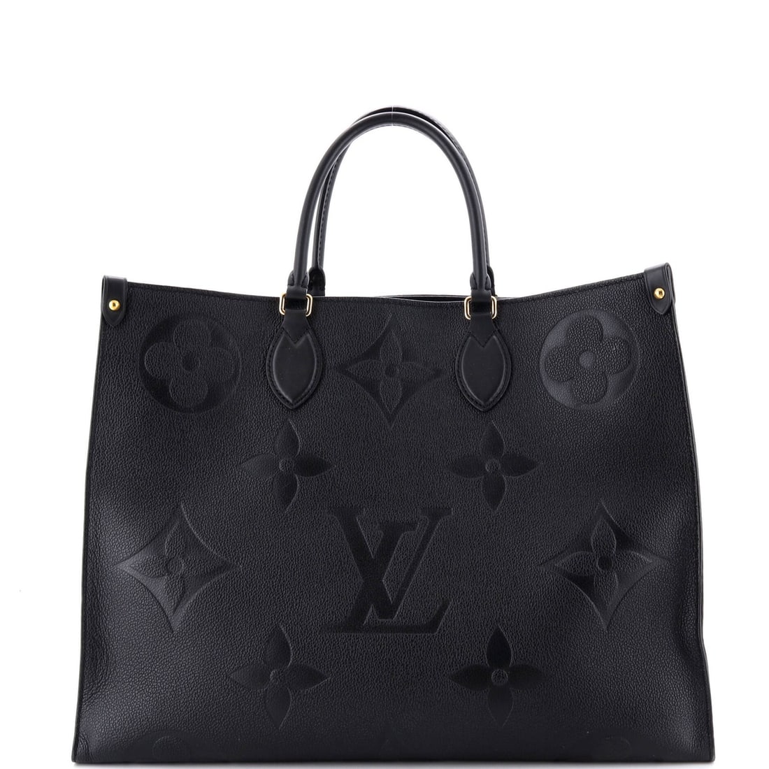 Louis Vuitton OnTheGo Tote Monogram Empreinte Giant GM: Louis Vuitton OnTheGo Tote Monogram Empreinte Giant GM Black Louis Vuitton OnTheGo Tote Monogram Empreinte Giant GM features a classic design with a 12" handle drop and 16.5" width, making it a spacio