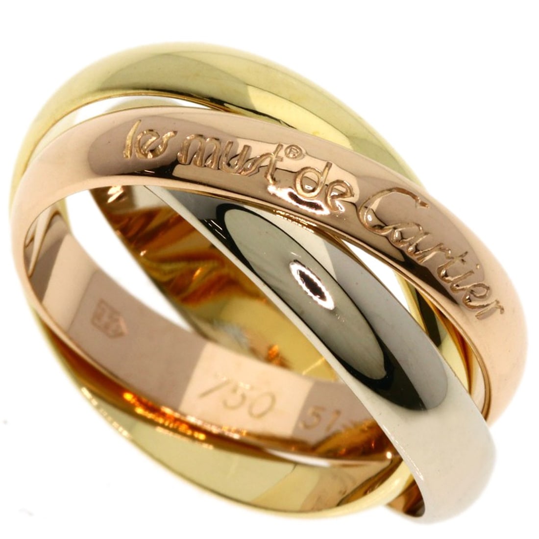 Cartier Trinity #51 Ring K18 Yellow Gold 18K Pink Gold: Cartier Trinity #51 Ring K18 Yellow Gold 18K Pink Gold Cartier Trinity #51 Ring in K18 Yellow Gold features a unique design with a signature. This 18K pink gold piece is a standalone ring with no