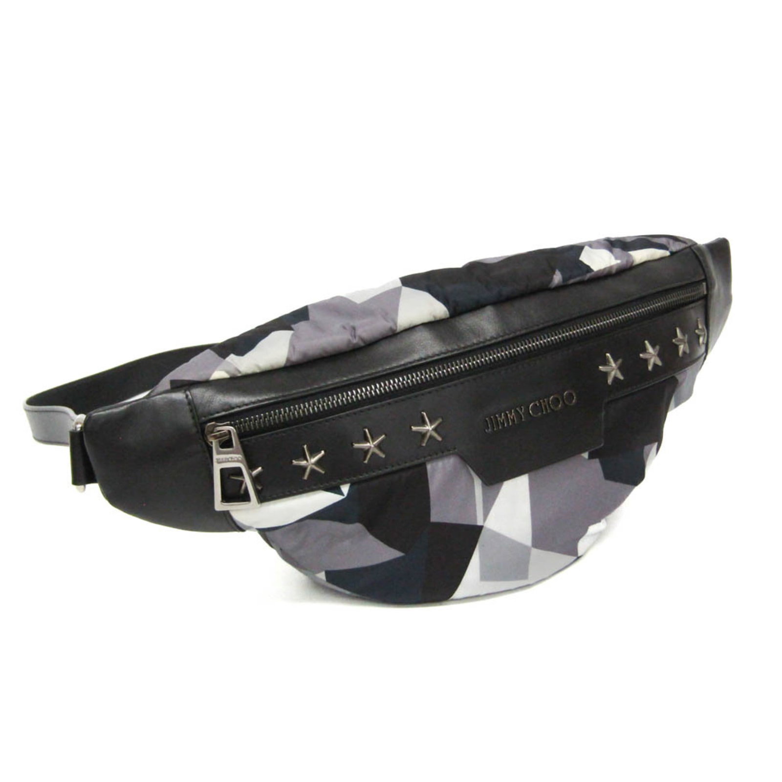 Nylon Leather Fanny Pack Sling Bag Choo Jimmy: Nylon Leather Fanny Pack Sling Bag Choo Jimmy Nylon Leather Fanny Pack Sling Bag by Jimmy Choo. This stylish bag features a front zipper closure, studded design, and a spacious outer pocket, all made