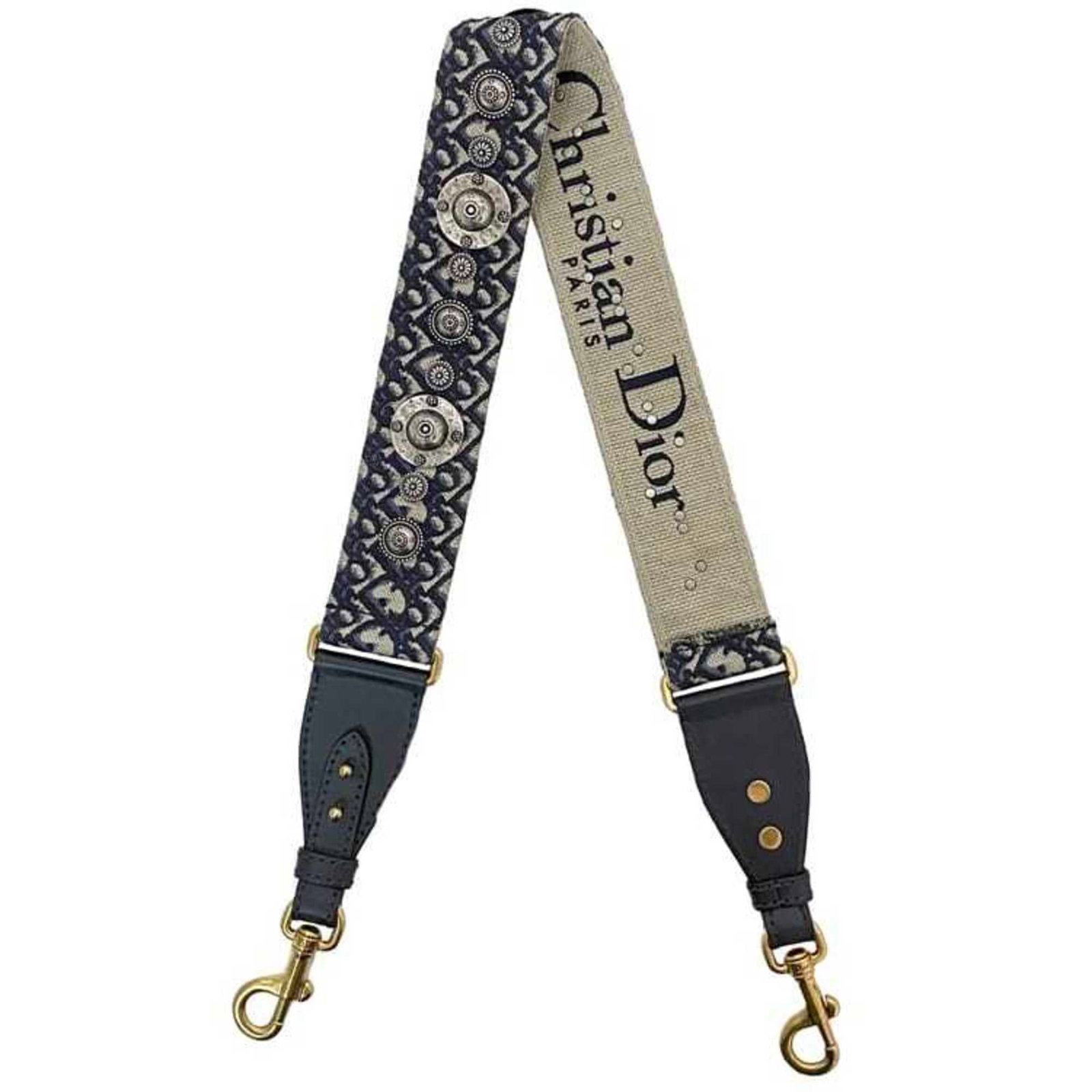Christian Dior Strap Canvas Leather: Christian Dior Strap Canvas Leather Strap Canvas Leather from Christian Dior boasts a unique combination of canvas and leather materials, presented in a distinctive beige and navy color scheme. The it