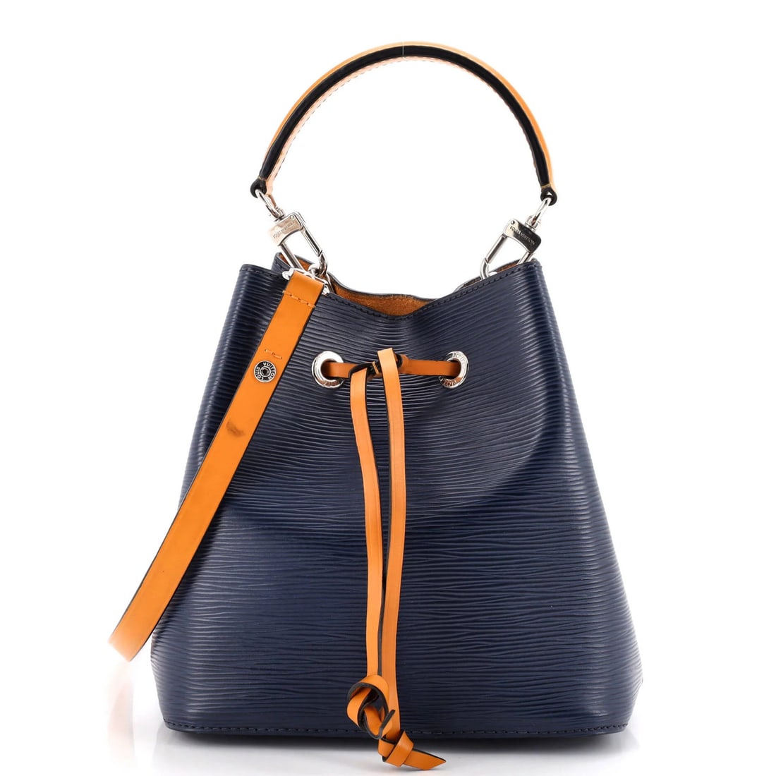 NeoNoe Epi Leather Louis Vuitton Handbag: NeoNoe Epi Leather Louis Vuitton Handbag Blue Epi Leather NeoNoe Louis Vuitton Bucket Handbag with Extra Strap. This NeoNoe handbag features Epi leather exterior in blue, with minor scuffs and corner