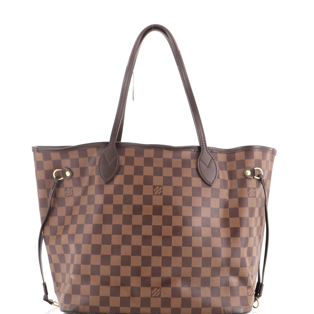 Louis Vuitton Neverfull NM Tote Damier MM: Louis Vuitton Neverfull NM Tote Damier MM Brown Louis Vuitton Neverfull NM Tote Damier MM with classic canvas coated exterior and gold hardware, featuring a moderate odor inside and minor scuffs on