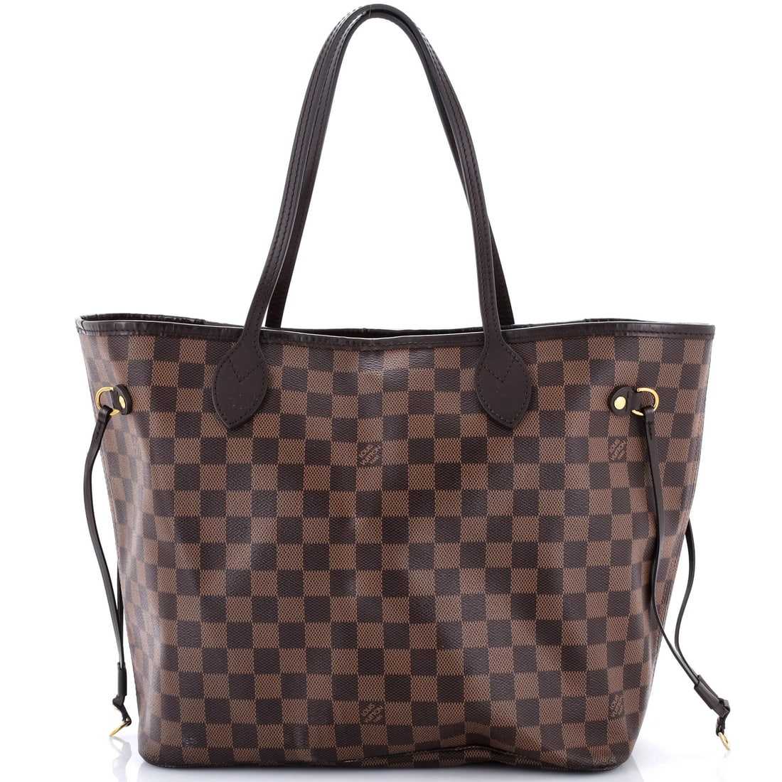 Louis Vuitton Neverfull NM Tote Damier MM: Louis Vuitton Neverfull NM Tote Damier MM Brown Louis Vuitton Neverfull NM Tote Damier MM with classic canvas coated exterior and gold hardware, featuring a moderate odor inside and minor scuffs on