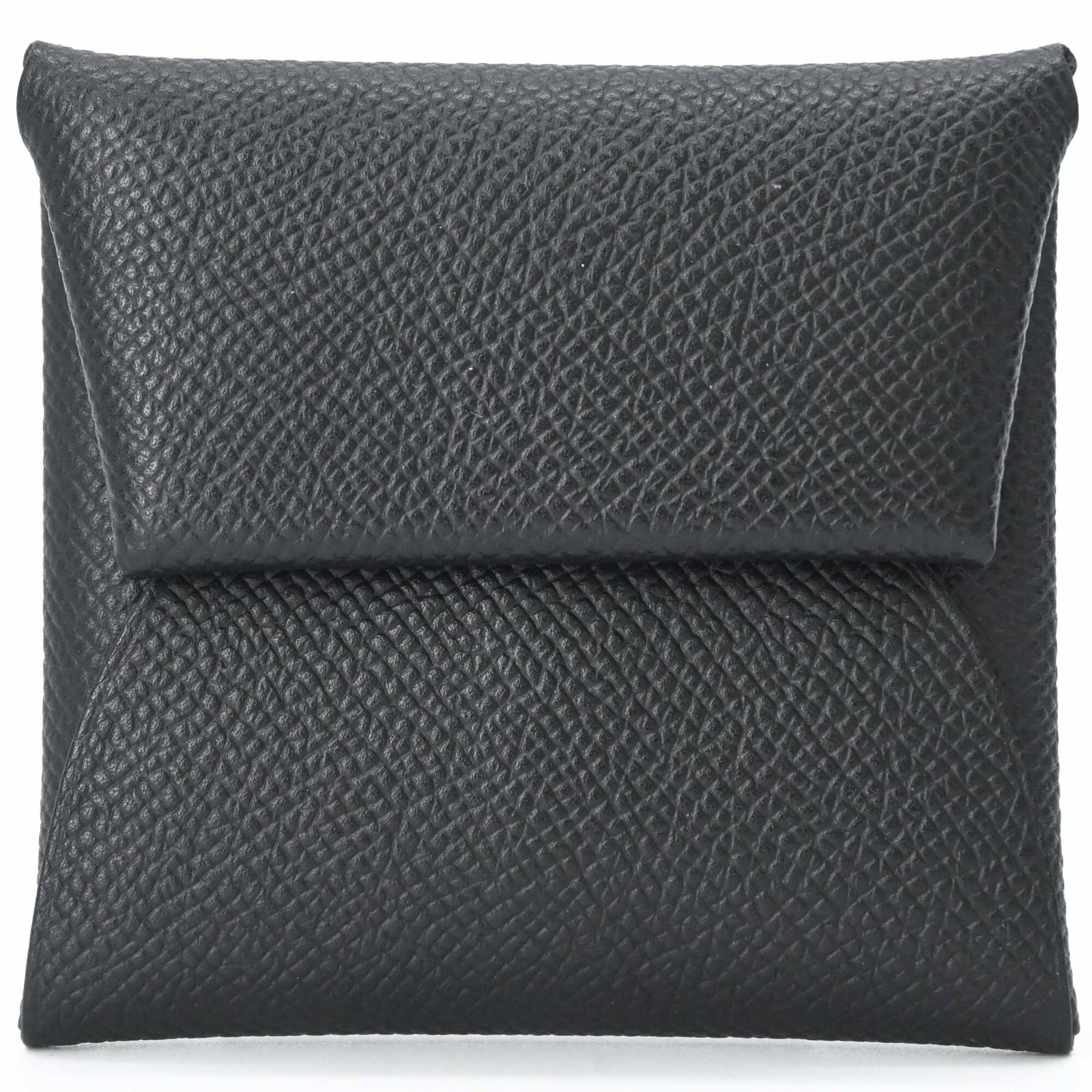 Hermes Coin Purse/ Coin Case Epsom Leather: Hermes Coin Purse/ Coin Case Epsom Leather Epsom leather craftsmanship is on full display in this sleek black coin purse from the Hermes Bastia line. With its compact 8cm x 8.2cm x 1cm dimensions,
