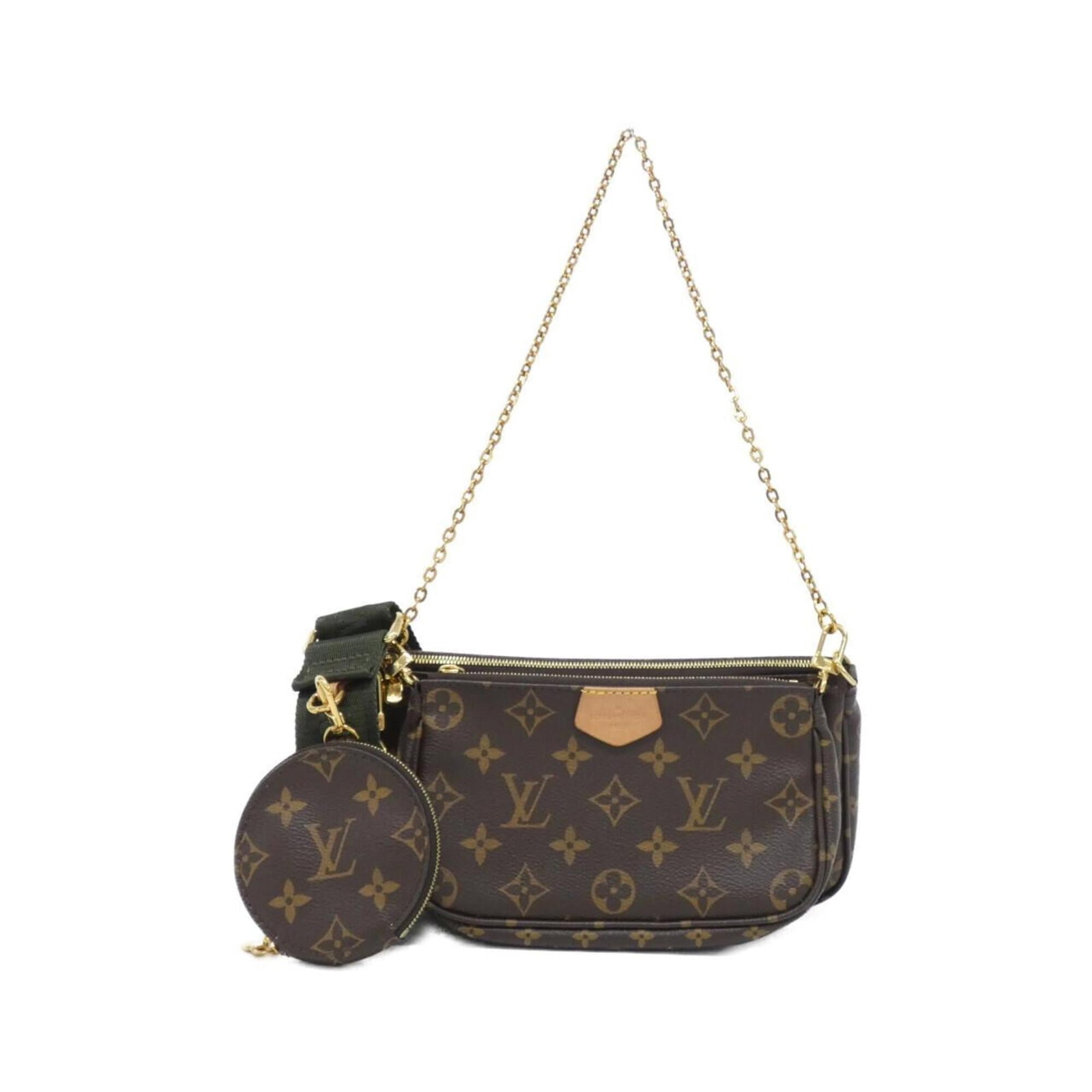 Coated Canvas Pochette Bag Shoulder Louis Vuitton: Coated Canvas Pochette Bag Shoulder Louis Vuitton Coated canvas, khaki and marron hues, and gold hardware create a stylish and sophisticated look in this Louis Vuitton Pochette Bag. Measuring 14cm x