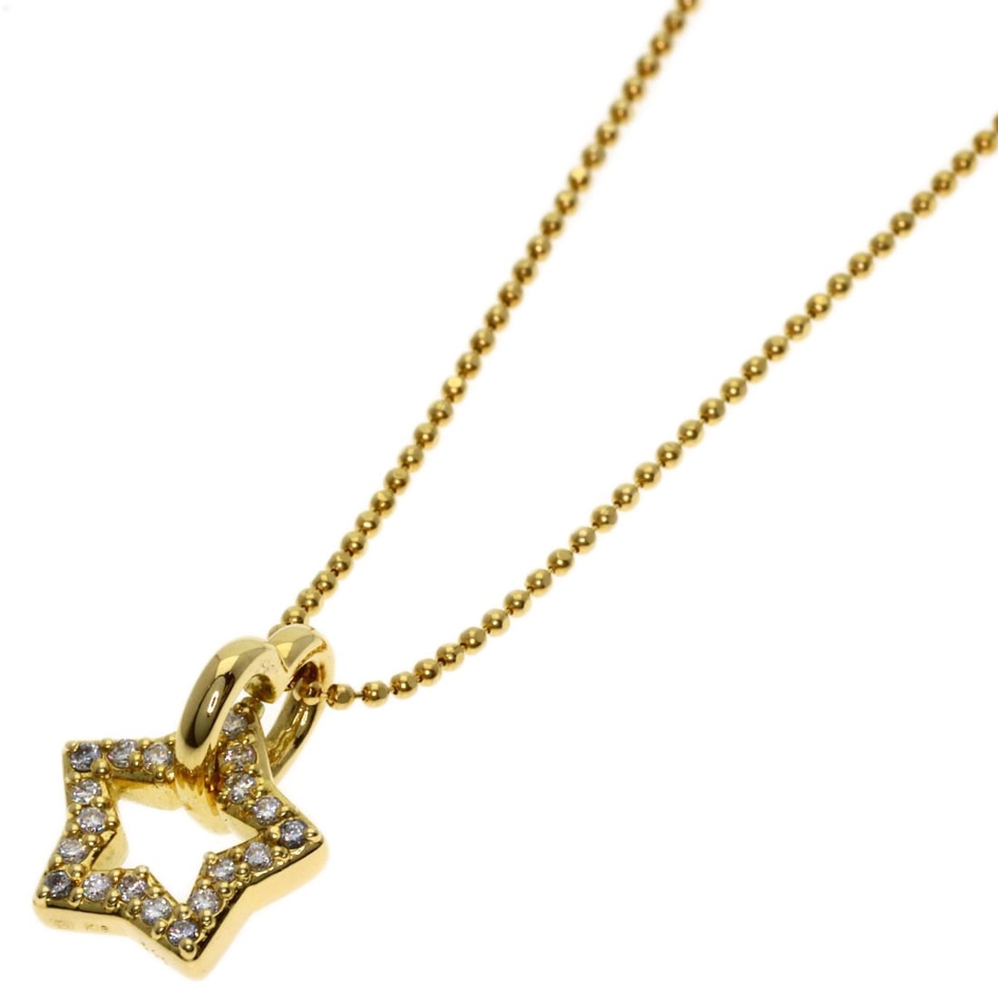 Yellow Gold Star Diamond Necklace K18 Ponte Vecchio: Yellow Gold Star Diamond Necklace K18 Ponte Vecchio K18 yellow gold star diamond necklace with a total carat weight of 0.11ct, set in a classic design with an open exterior and a length of 15.7 inches