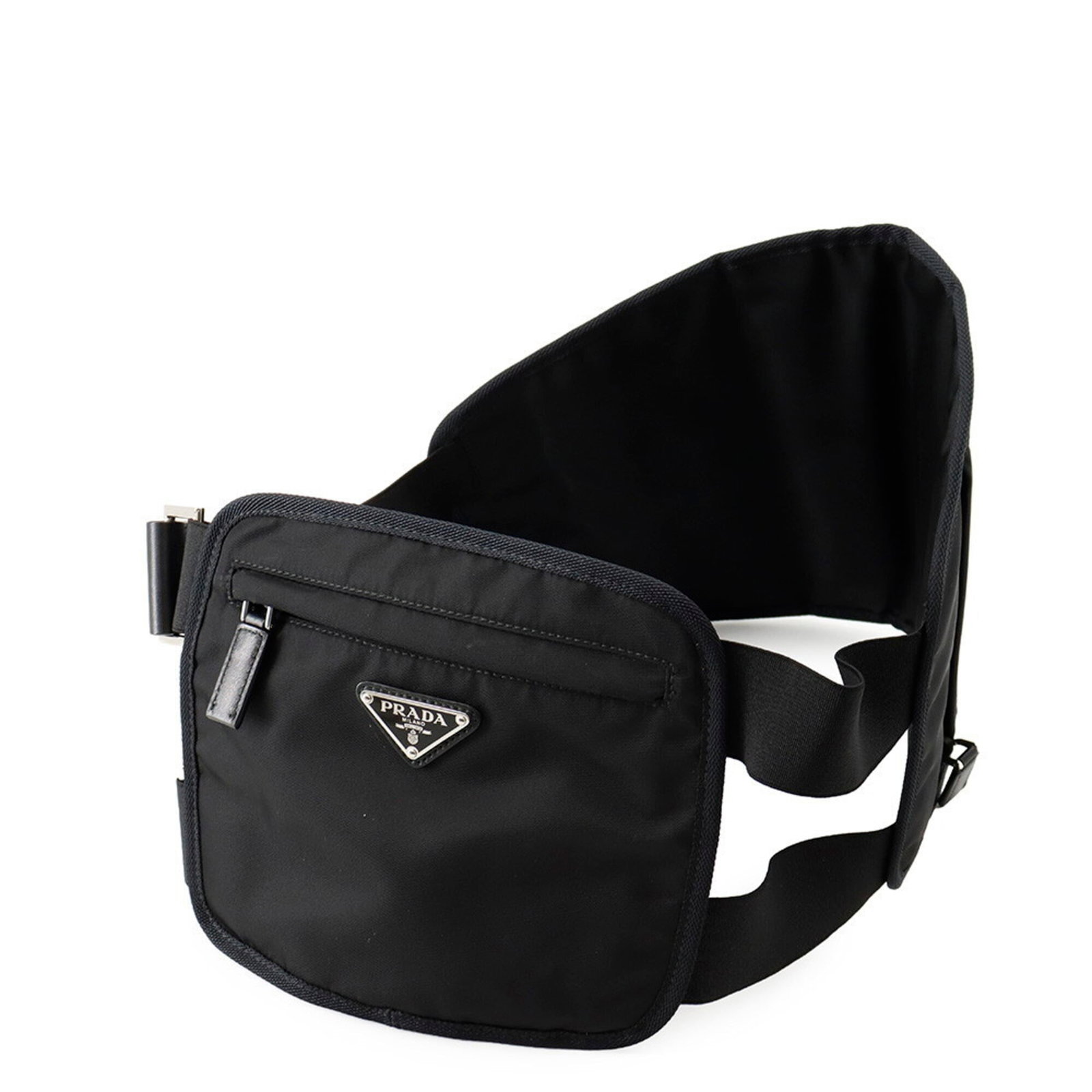 Nylon Handbag Sling Prada: Nylon Handbag Sling Prada Black nylon sling bag from Prada, featuring a silver buckle and adjustable strap length of 88cm. Made from durable nylon, this bag weighs 320g. The bag's sleek design and