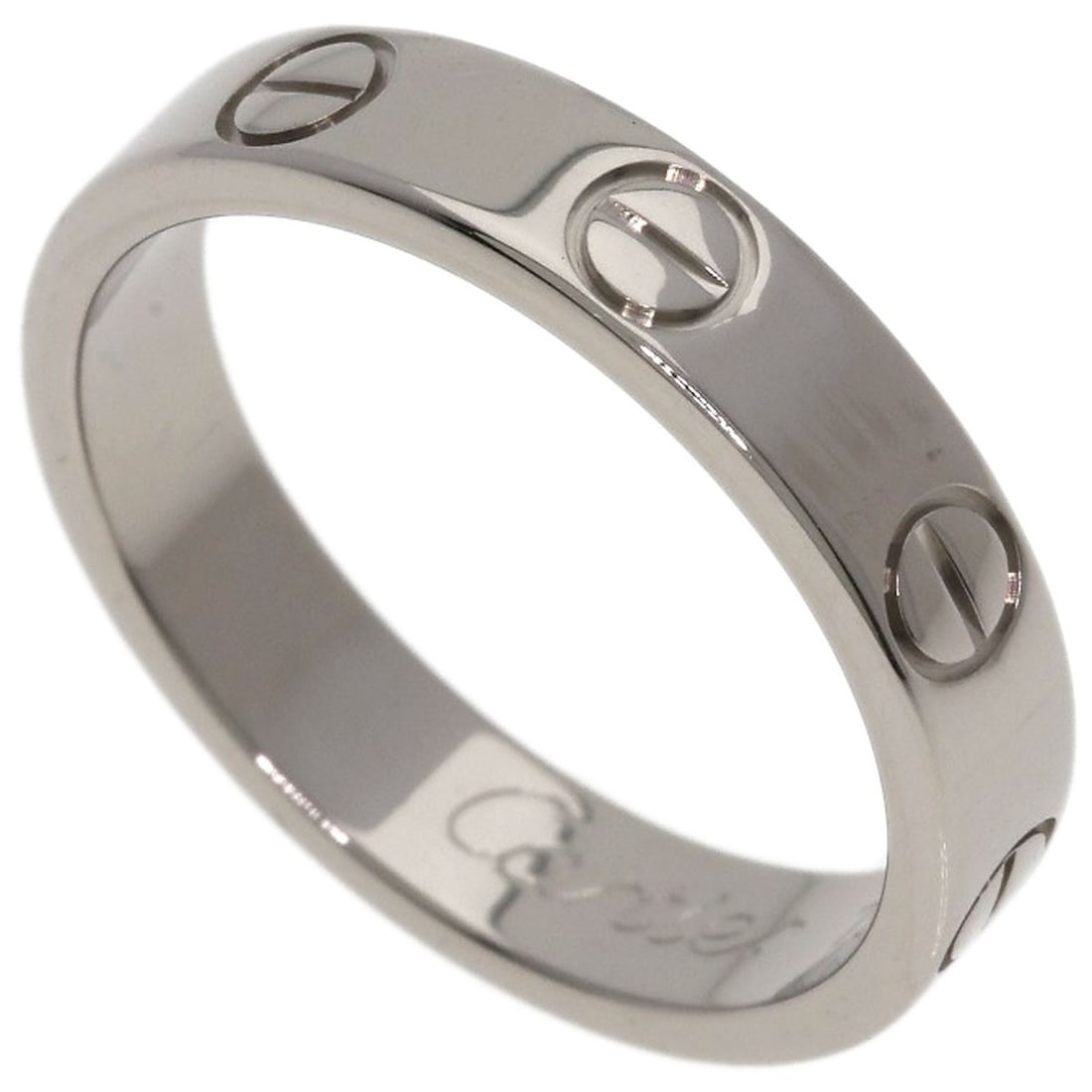 Ring K18 White Gold Cartier Mini Love # 47: Ring K18 White Gold Cartier Mini Love # 47 K18 White Gold Cartier Mini Love # 47 is a sleek and sophisticated ring featuring a striking silver metal exterior. This Cartier piece is crafted from K18