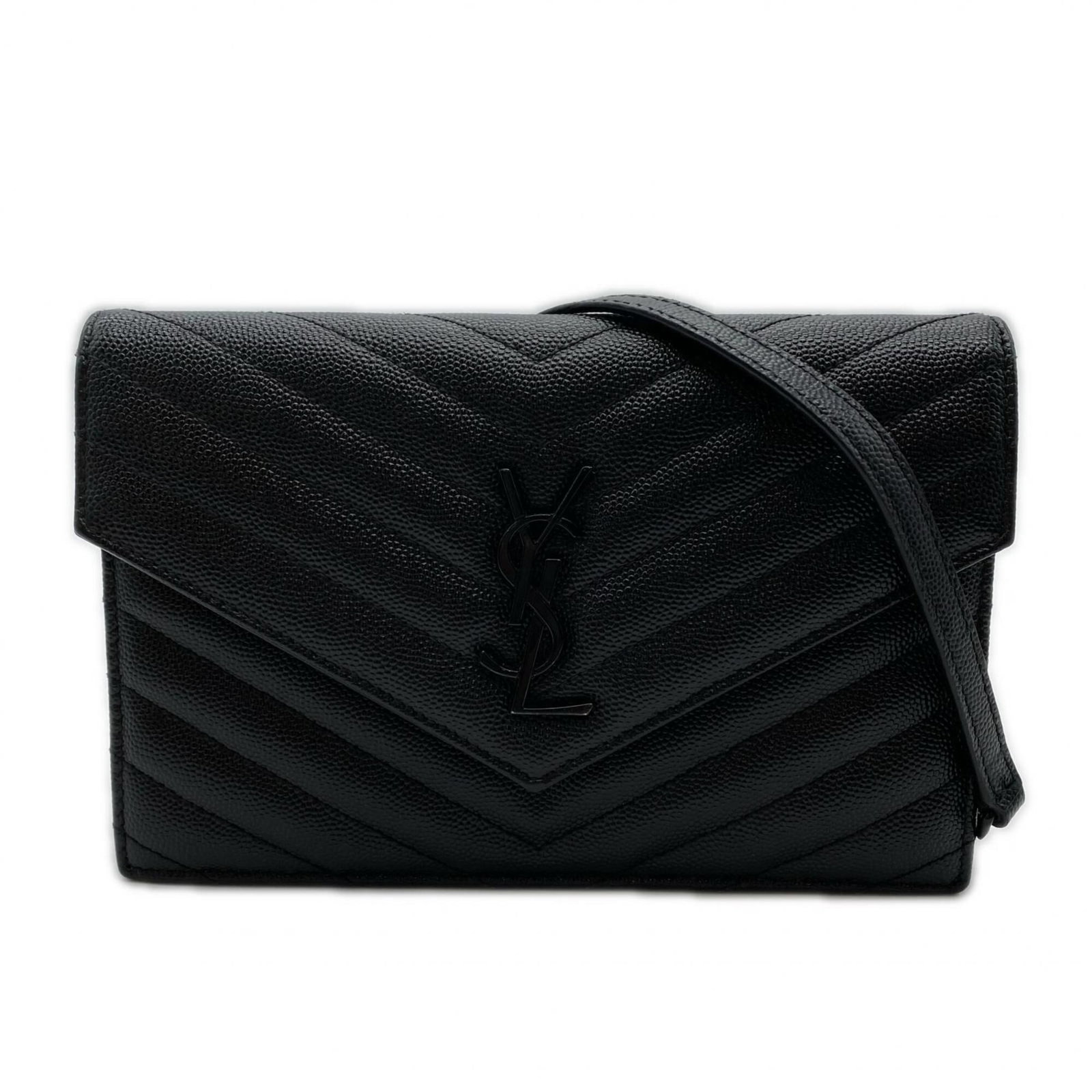 Saint Laurent Yves Leather Shoulder Bag: Saint Laurent Yves Leather Shoulder Bag The Saint Laurent Yves Leather Shoulder Bag boasts sleek, all-black calfskin construction. With a sturdy 129cm strap length, this bag is designed for